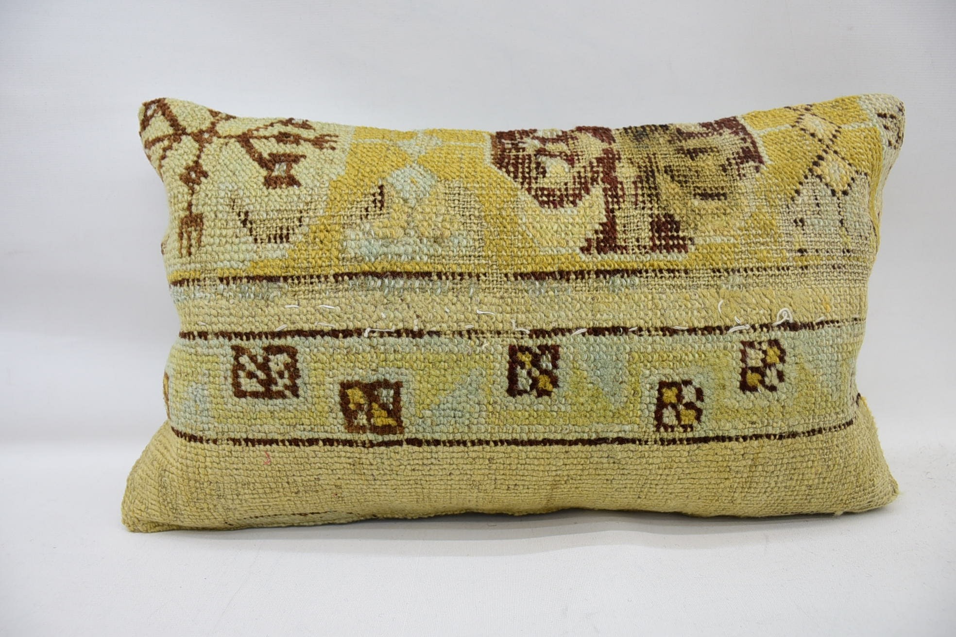 12"x20" Yellow Pillow, Ottoman Cushion, Pillow for Sofa, Interior Designer Pillow, Turkish Pillow, Vintage Throw Cushion Cover