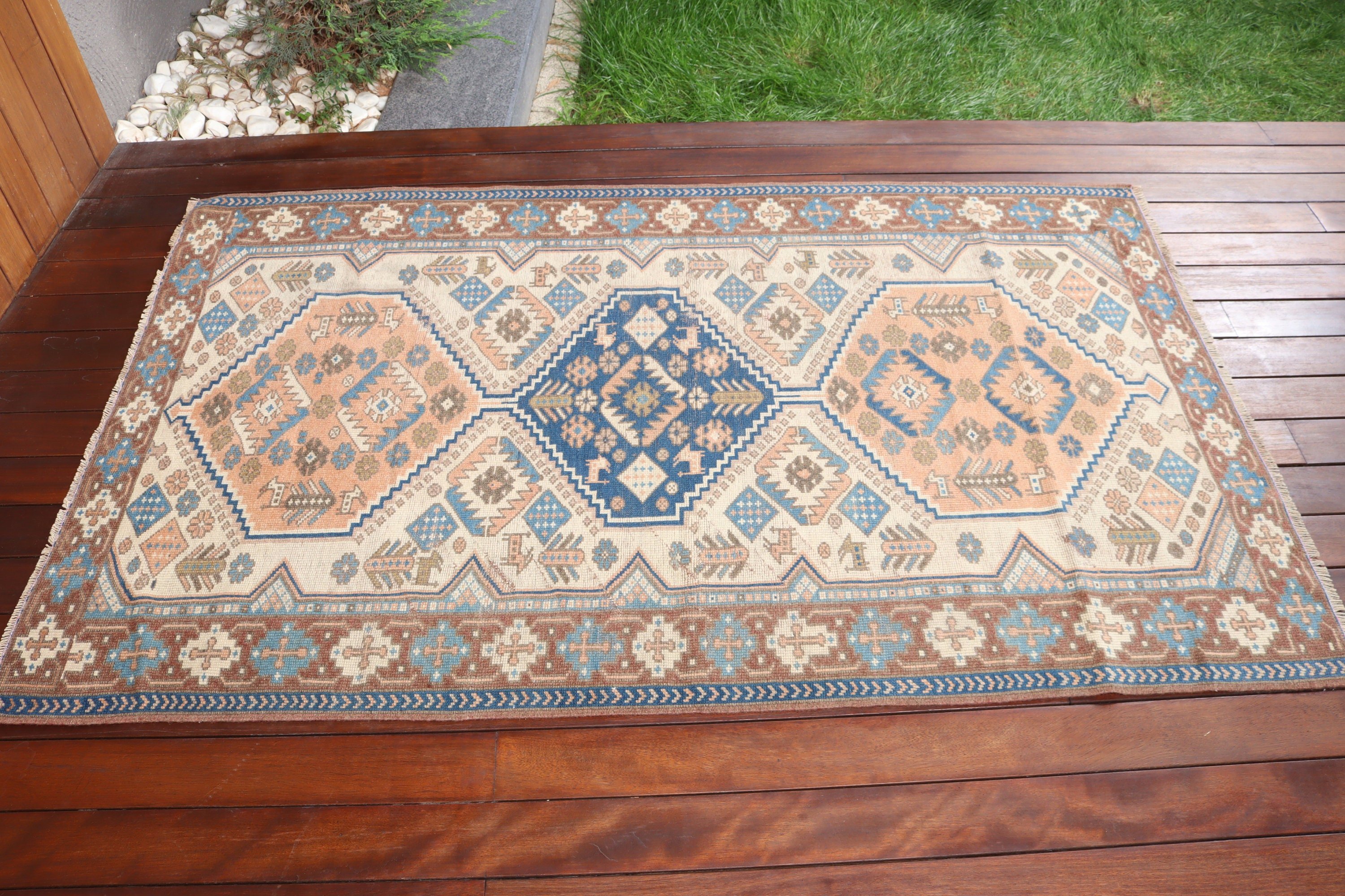 Nötr Halılar, 3,5x5,8 ft Aksan Halıları, Aztek Halısı, Bej Açıklama Halısı, Vintage Vurgu Halıları, Yün Halıları, Türk Halıları, Giriş Halısı, Vintage Halılar