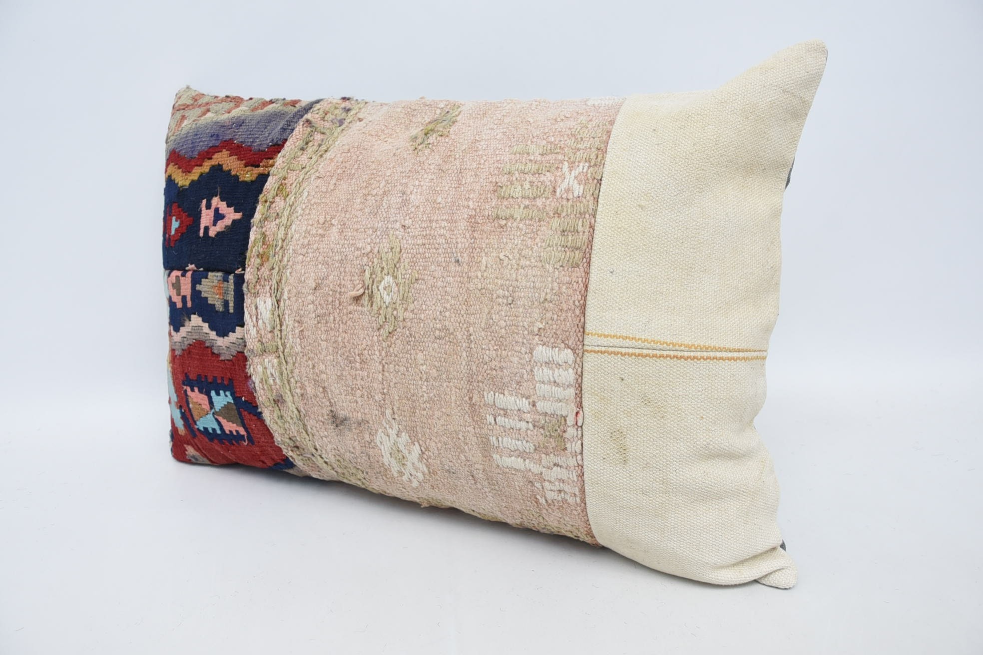 Vintage Pillow, Ethnical Kilim Rug Pillow, Meditation Cushion Cover, Boho Chic Cushion, Turkish Pillow, 16"x24" Pink Pillow