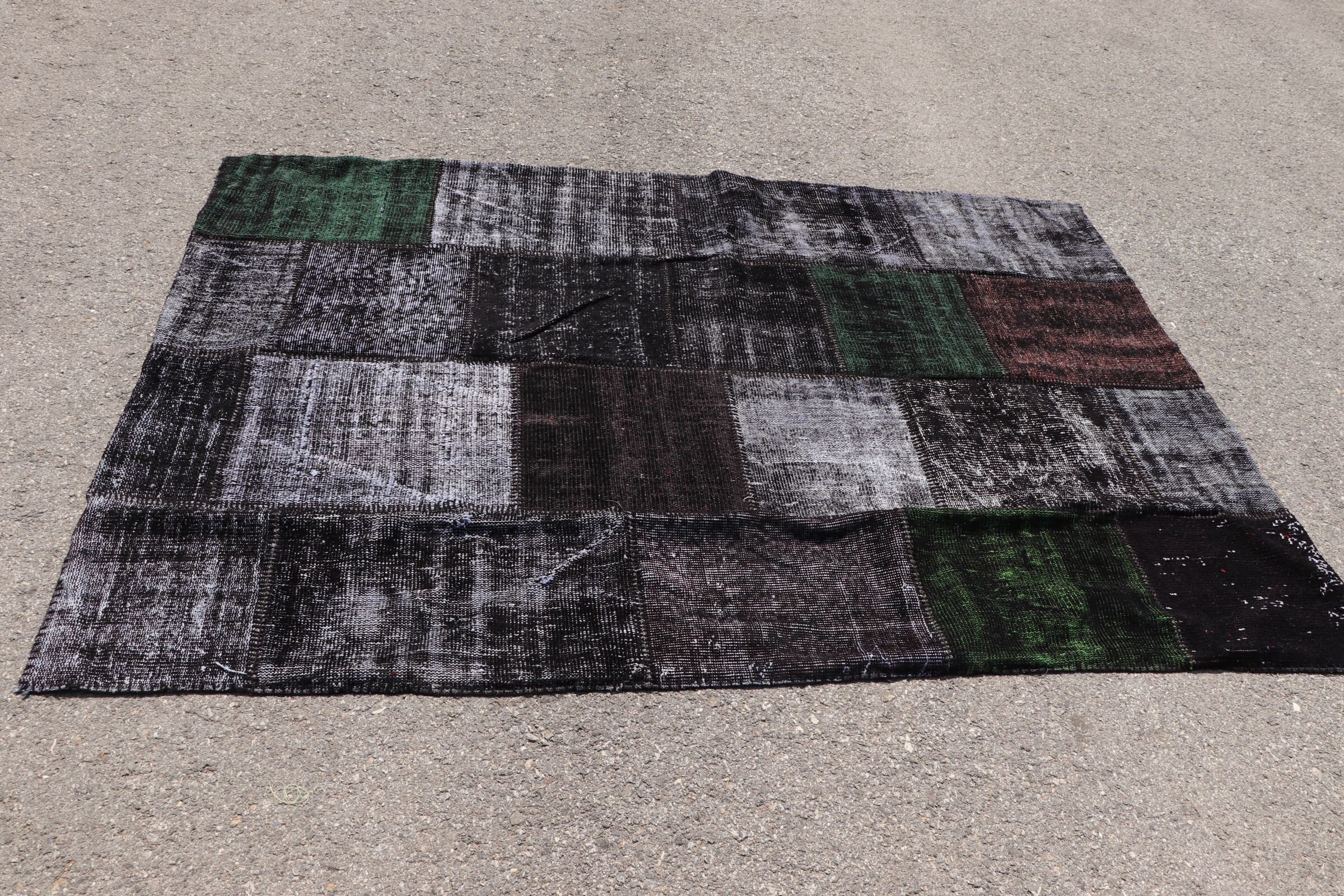 5.1x7.5 ft Area Rug, Vintage Rug, Black Oushak Rugs, Turkish Rug, Floor Rug, Rugs for Bedroom, Handwoven Rugs, Bedroom Rug