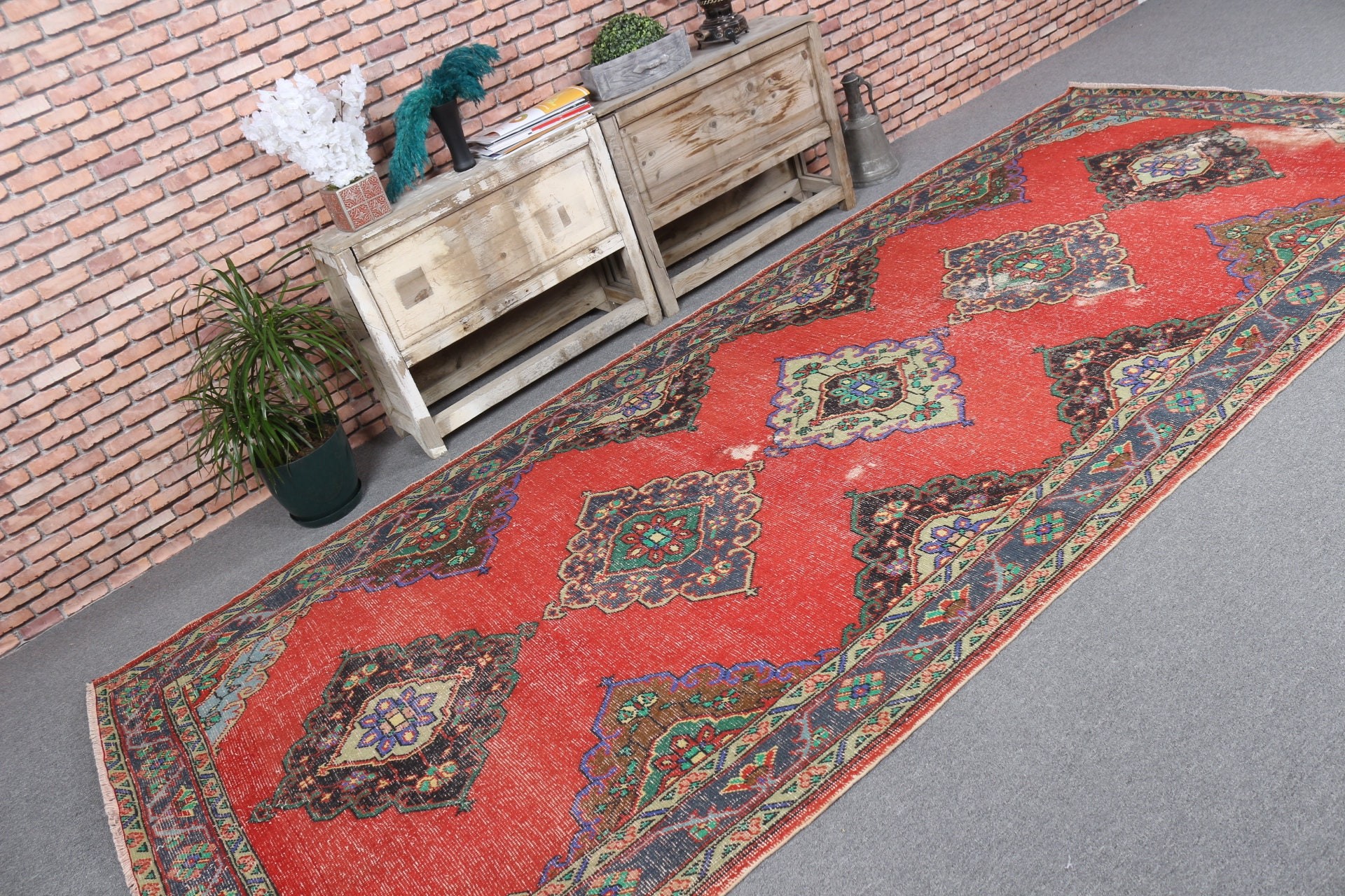 Red Home Decor Rug, 5.1x12 ft Large Rugs, Antique Rugs, Turkish Rug, Living Room Rug, Aztec Rugs, Floor Rug, Dining Room Rugs, Vintage Rug