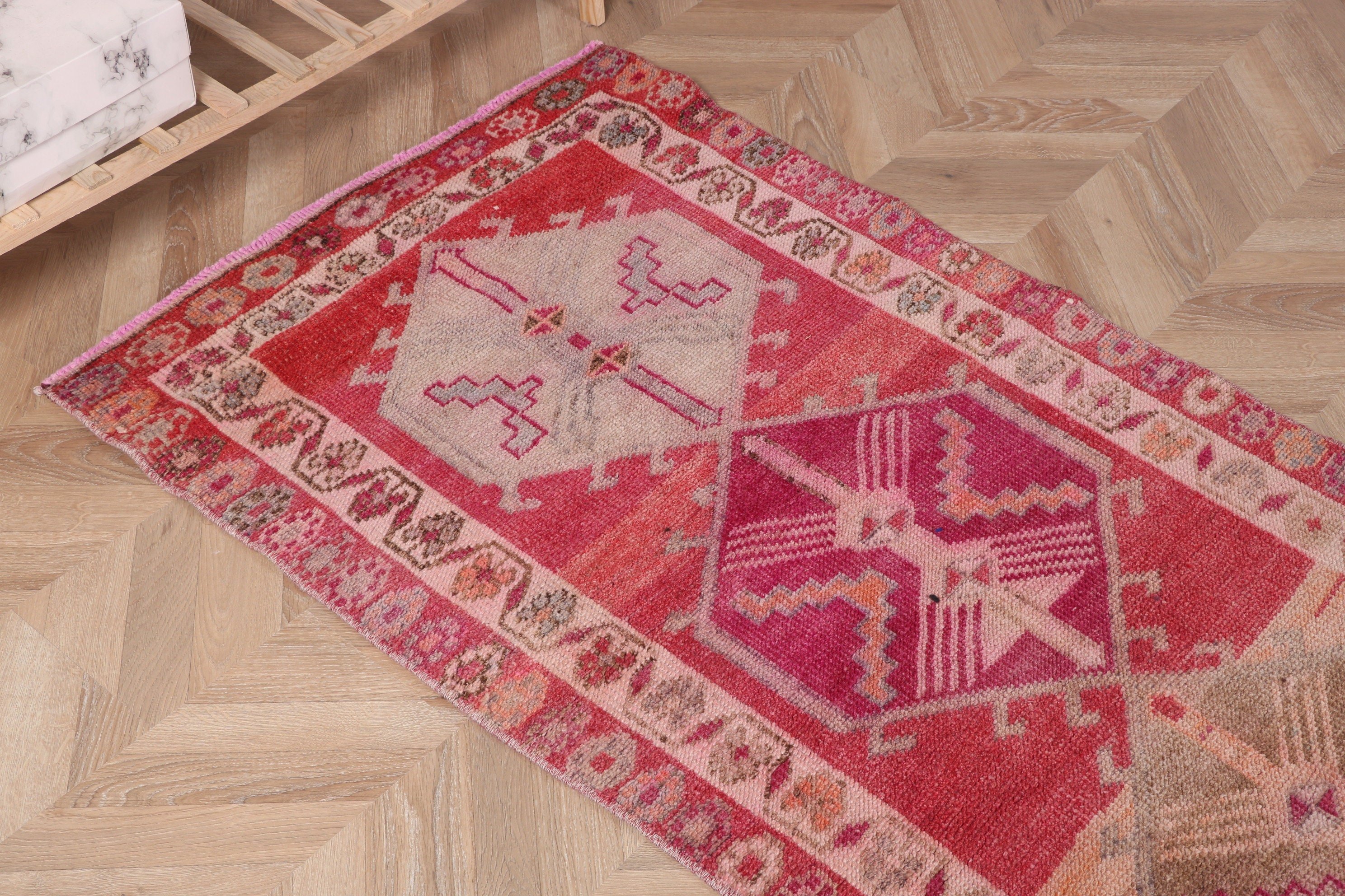 Aesthetic Rug, 2.8x11.8 ft Runner Rug, Rugs for Kitchen, Wool Rugs, Turkish Rug, Hallway Rugs, Vintage Rug, Pink Oushak Rugs, Modern Rugs