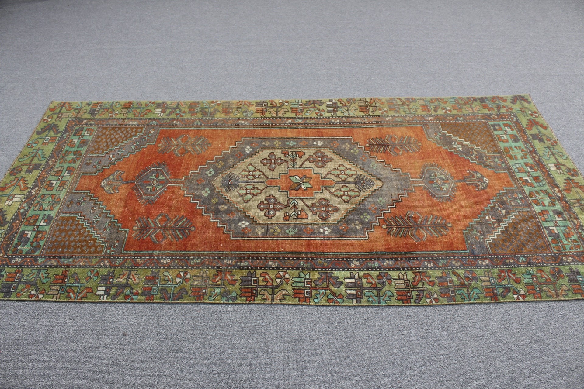 Fas Halısı, Türk Halısı, Vintage Halı, Sessiz Halı, Çocuk Odası Halıları, Turuncu 3,4x7,5 ft Alan Halısı, Mutfak Halıları