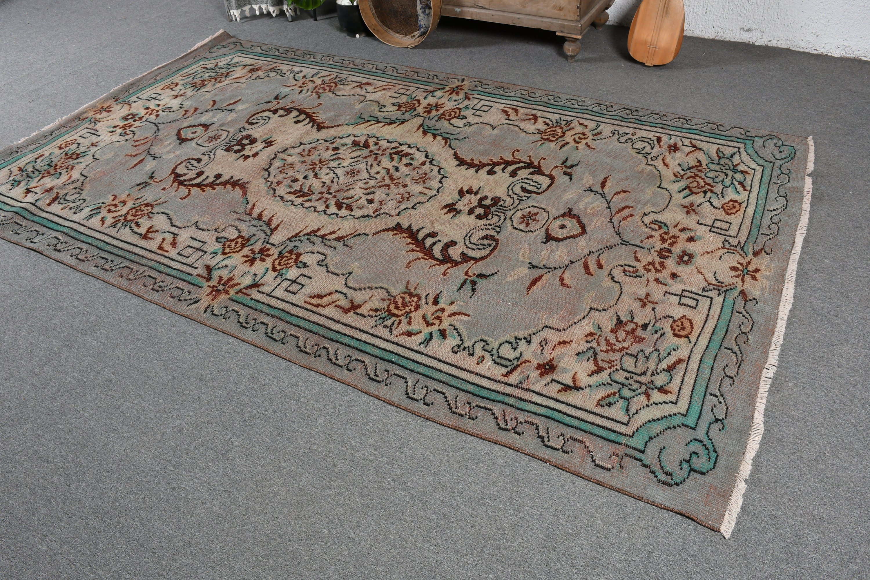 Sevimli Halı, Ev Dekorasyonu Halısı, 5.4x9.1 ft Büyük Halılar, Yün Halılar, Yemek Odası Halıları, Yatak Odası Halıları, Vintage Halı, Türk Halıları, Mavi Yatak Odası Halısı