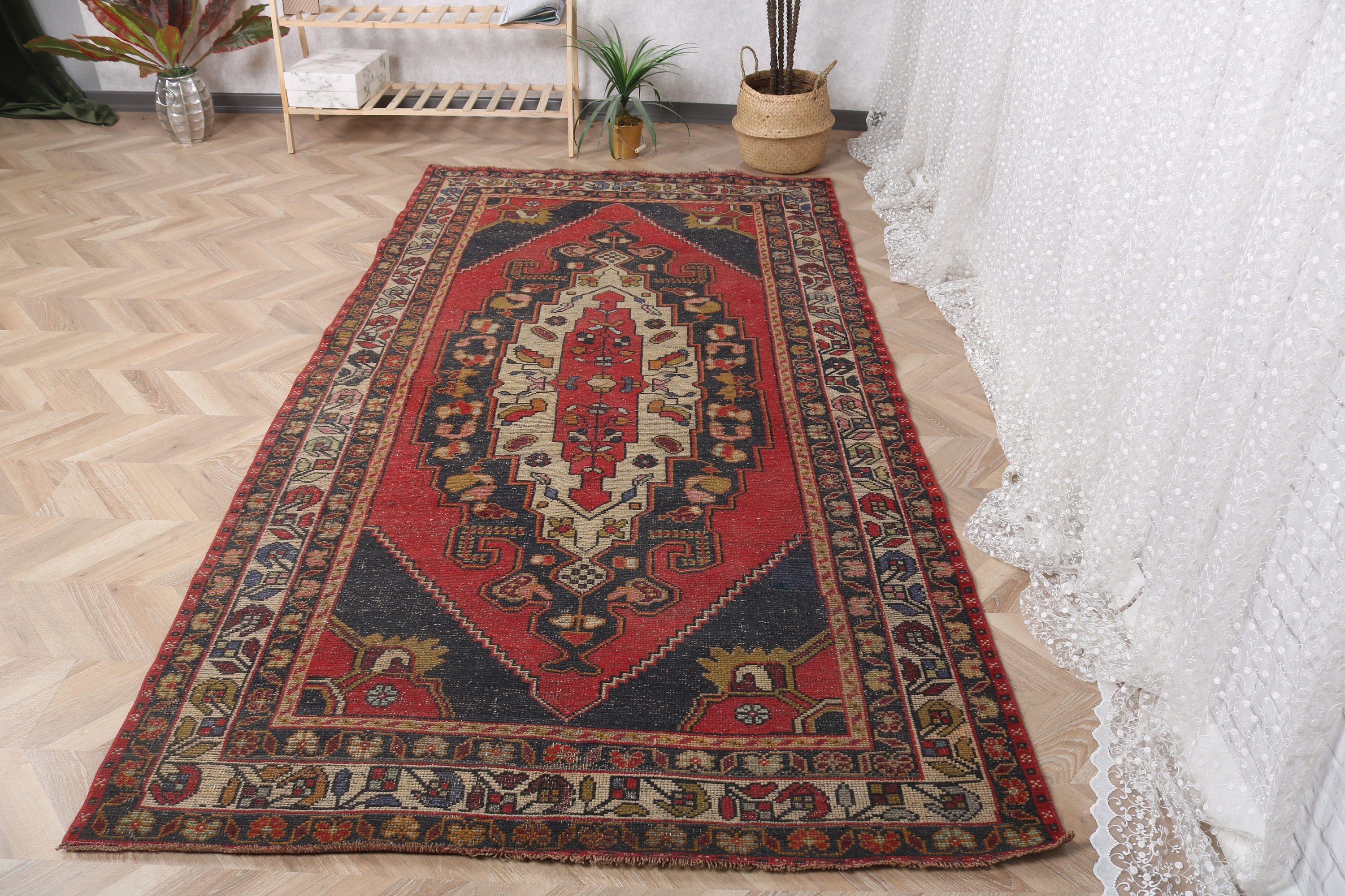 Büyük Oushak Halıları, Oturma Odası Halısı, Vintage Halılar, Kırmızı El Dokuma Halı, Bildiri Halısı, 4,5x9 ft Büyük Halılar, Oryantal Halı, Türk Halıları