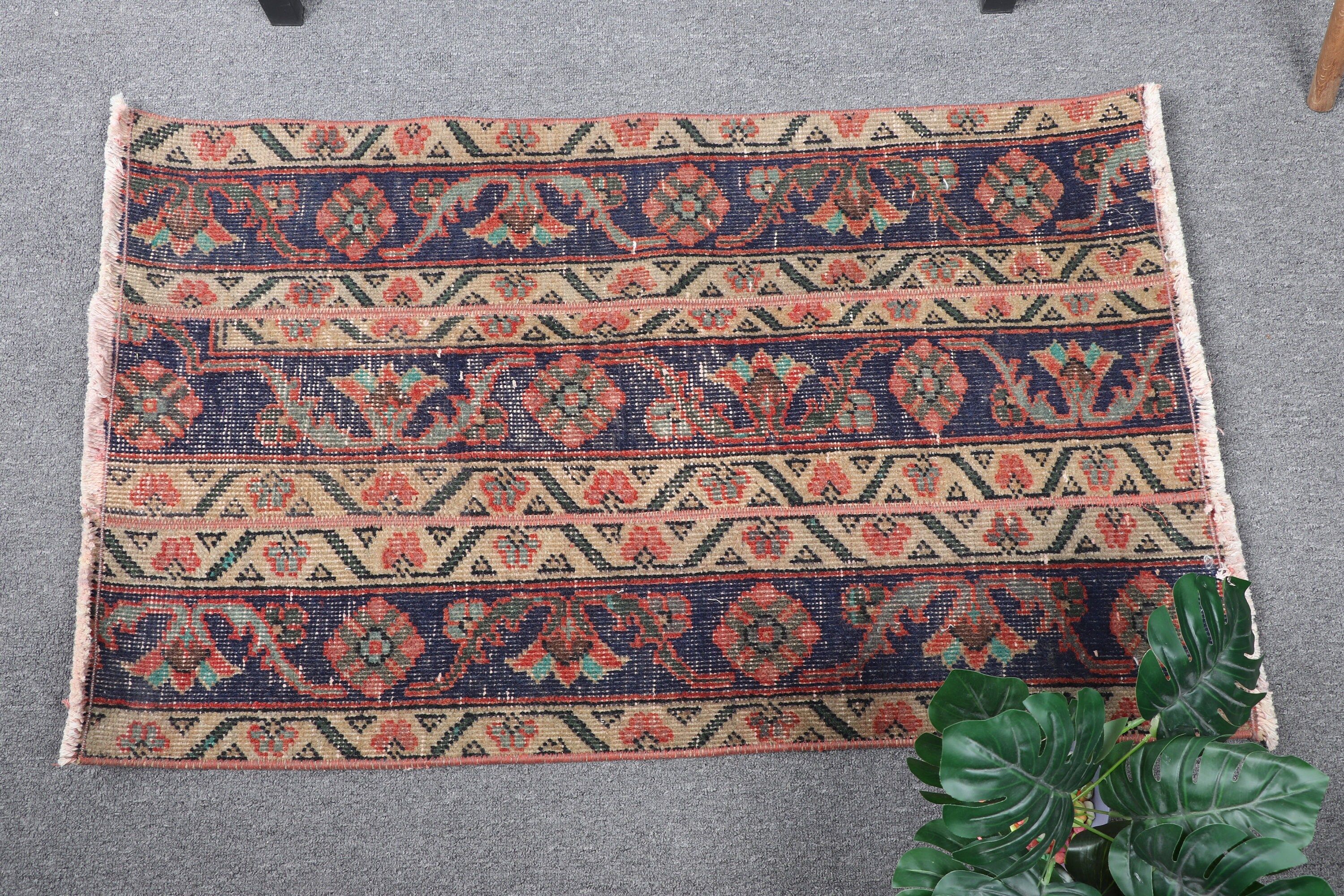 Blue Wool Rugs, Rugs for Kitchen, Door Mat Rug, Vintage Rug, Antique Rugs, 1.9x3.1 ft Small Rug, Turkish Rugs, Kitchen Rug
