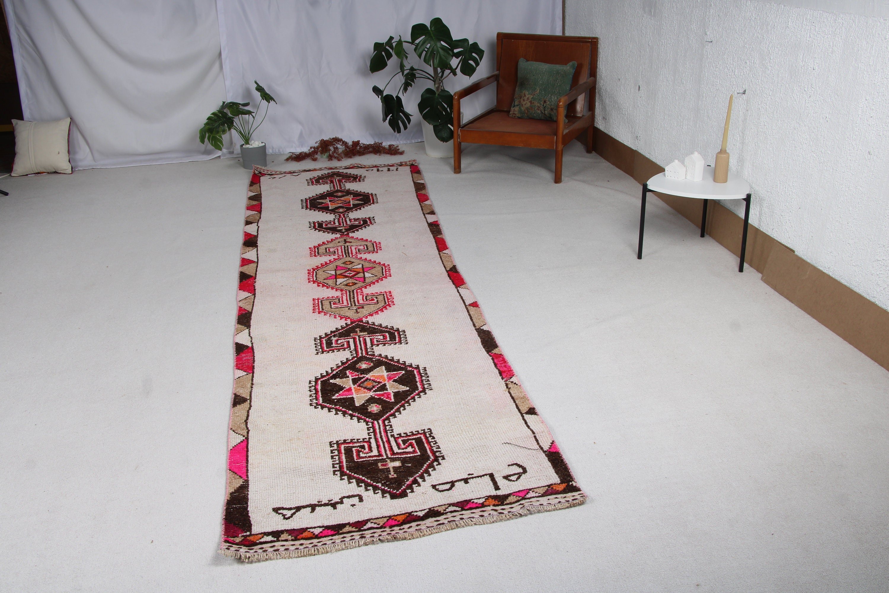 3.1x11.9 ft Runner Halıları, Soğuk Halılar, Beyaz Soğuk Halı, Türk Halıları, Vintage Runner Halısı, Koridor Halıları, Anadolu Halıları, Vintage Halılar, Boho Halısı