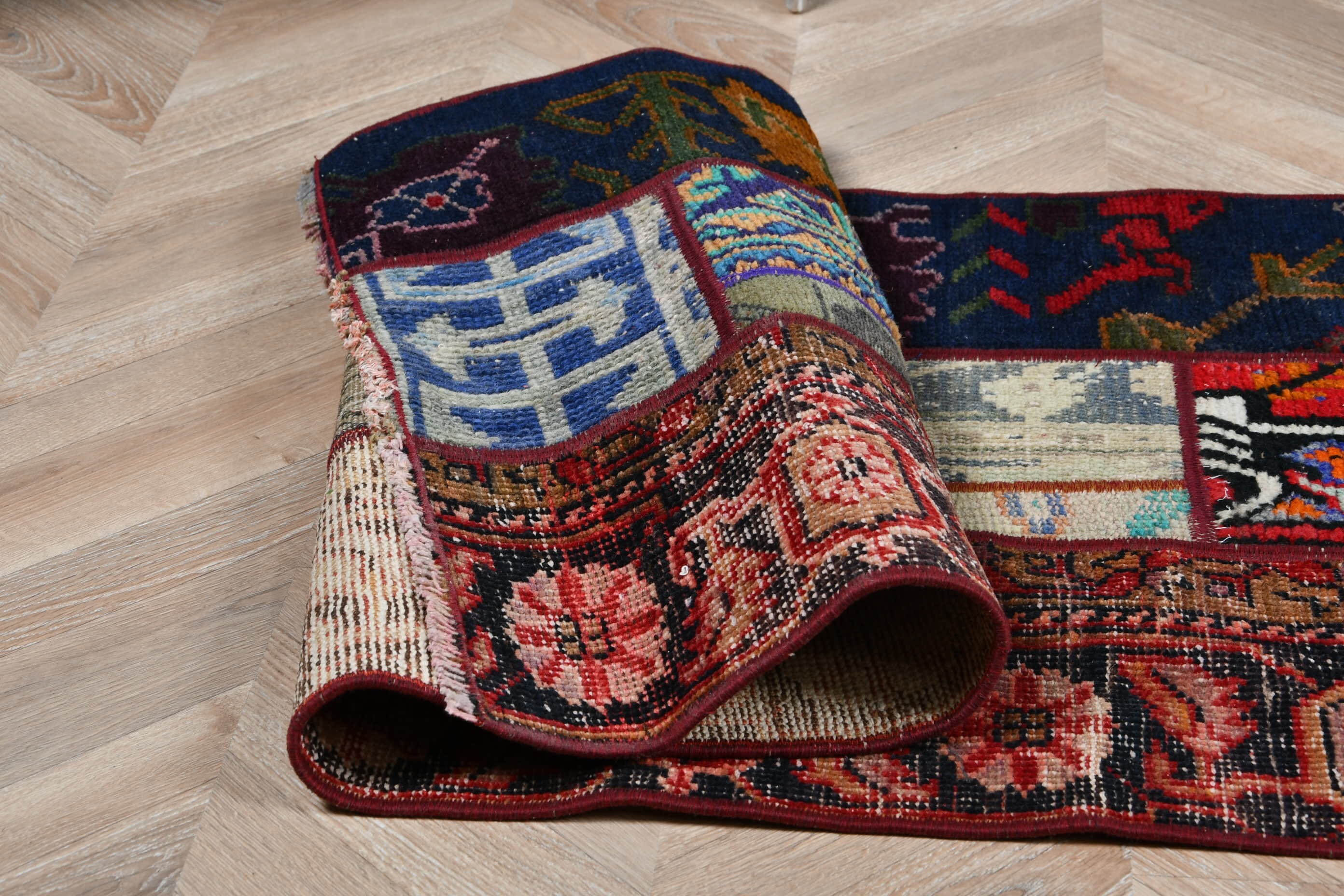 Türk Halıları, 1.9x8.9 ft Yolluk Halısı, Mutfak Halıları, Anadolu Halısı, Fas Halıları, Vintage Halılar, Koridor Halısı, Boho Halısı, Mavi Oryantal Halı