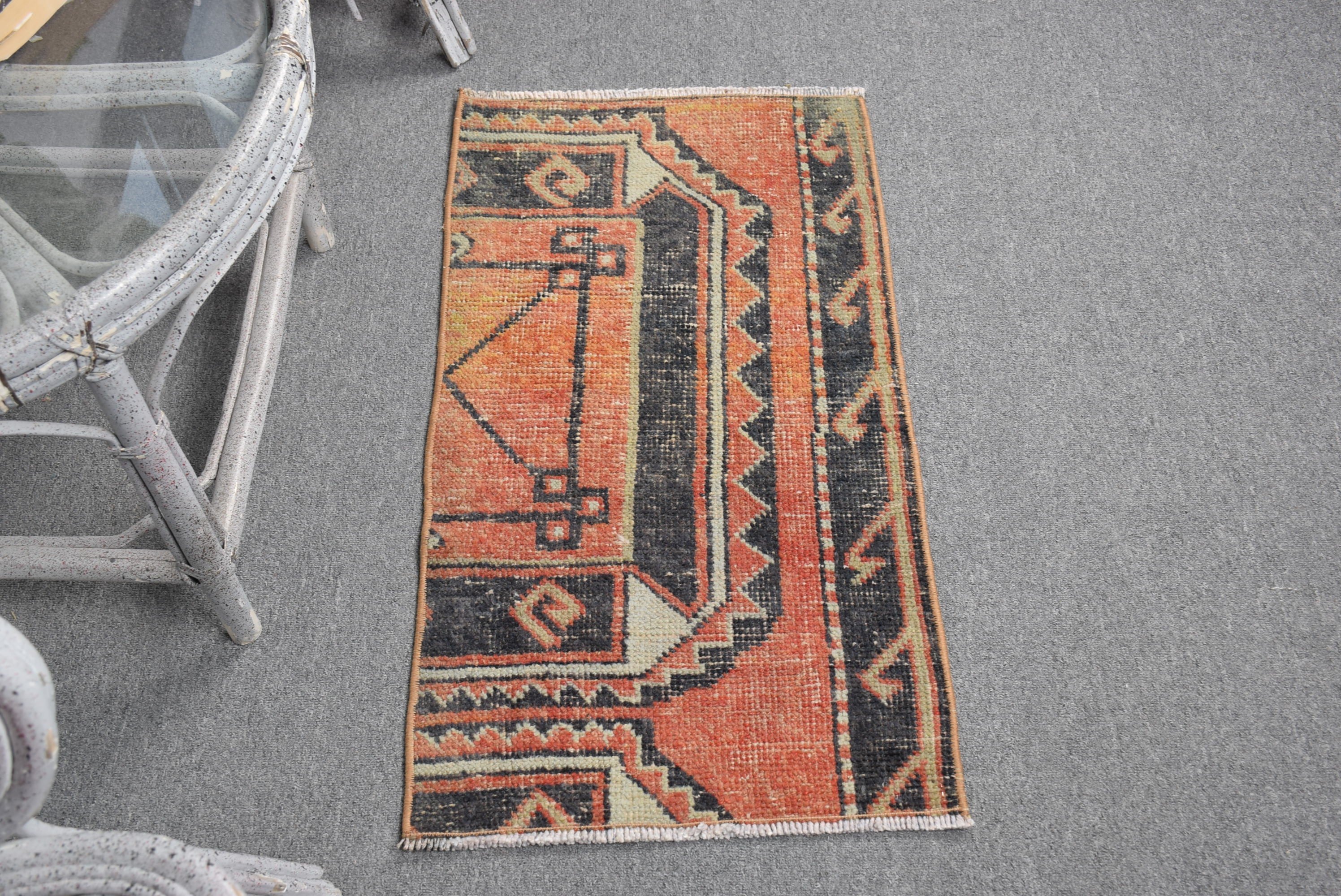 Kırmızı Antika Halılar, Harika Halı, 1.5x2.8 ft Küçük Halı, Türk Halısı, Oushak Halısı, Mutfak Halıları, Yatak Odası Halısı, Vintage Halılar, Mutfak Halıları