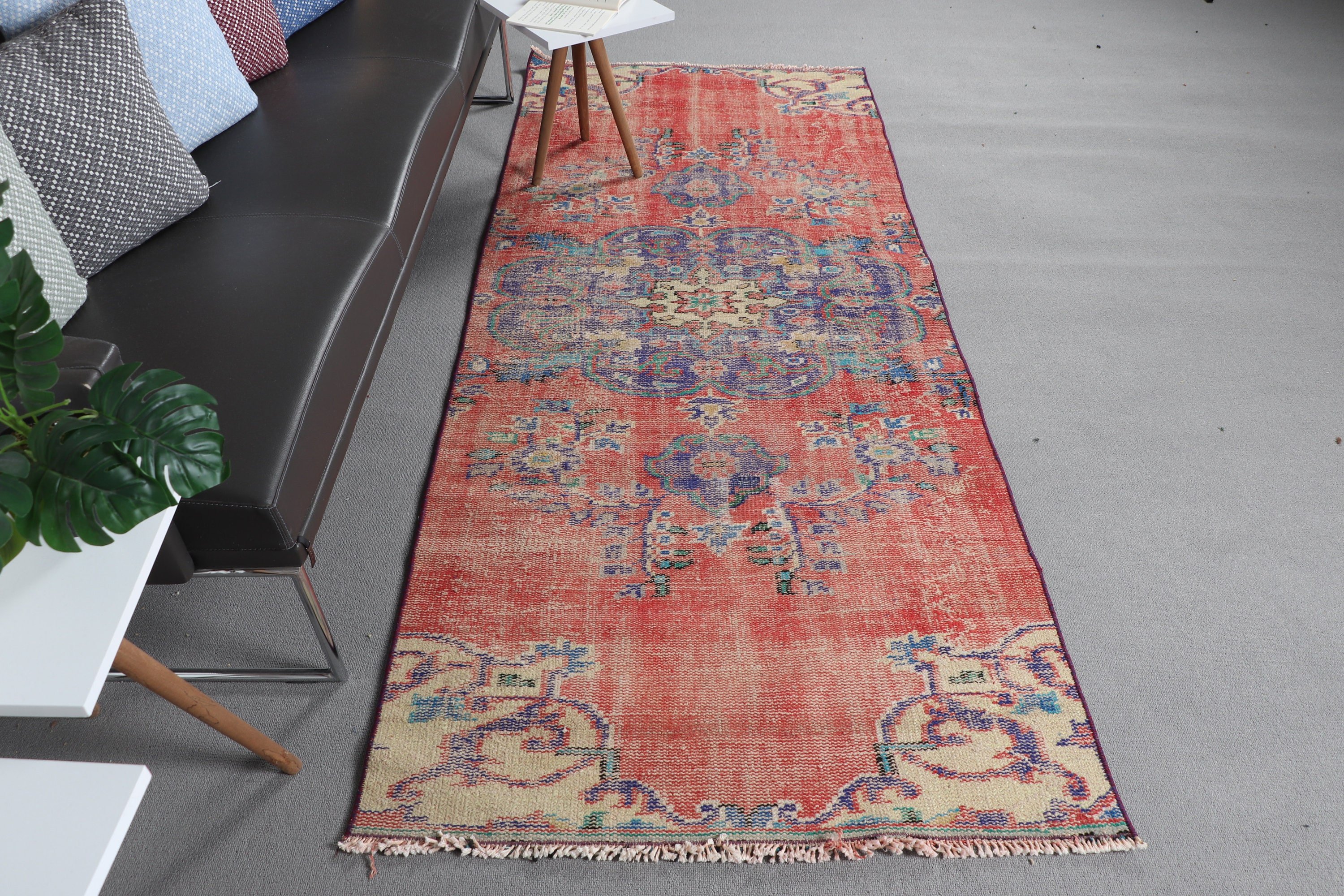 Rugs for Dining Room, Turkish Rug, Vintage Rug, Red Kitchen Rug, 3.3x8 ft Area Rug, Hand Knotted Rug, Cool Rug, Antique Rug, Floor Rugs