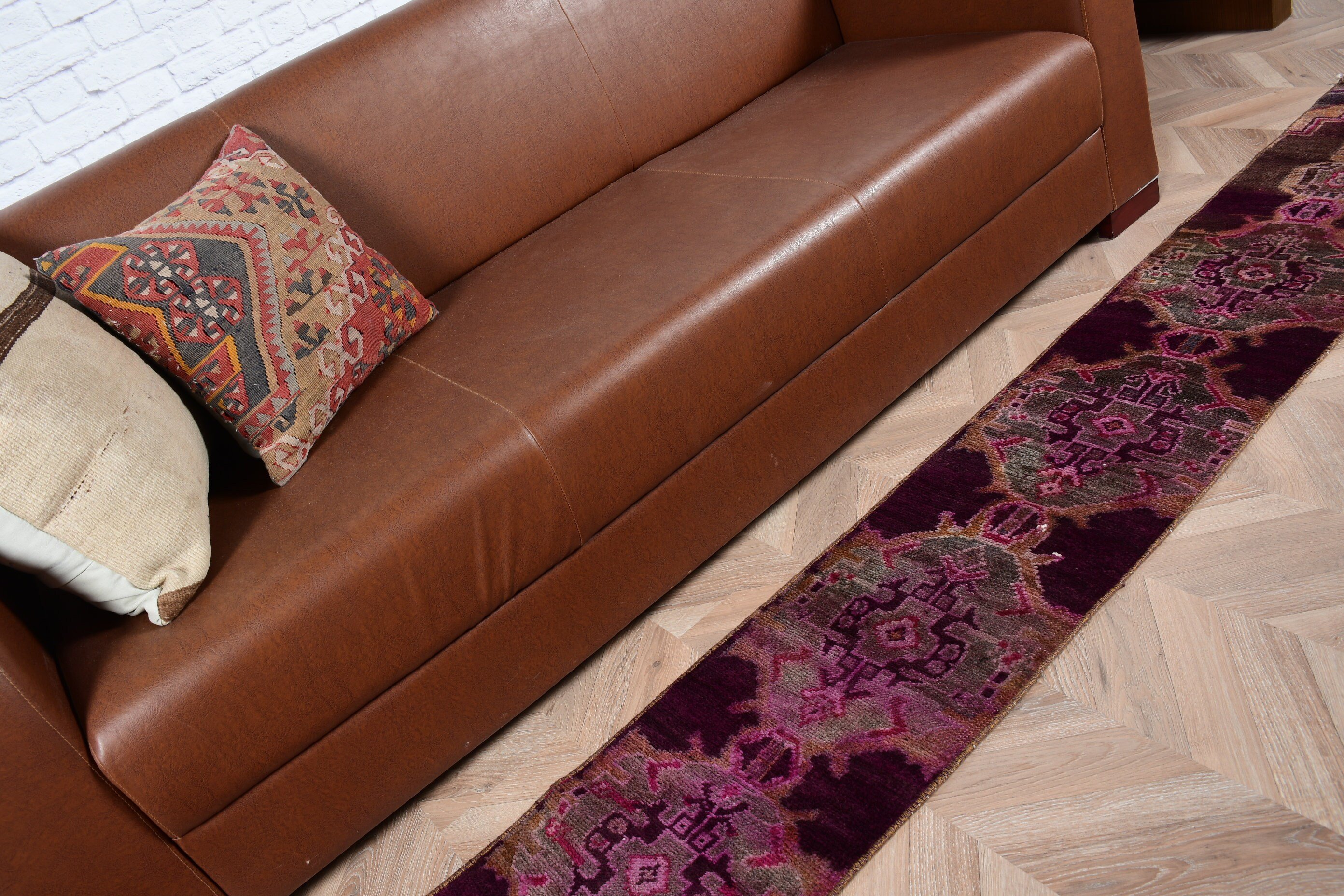 Vintage Rug, Turkish Rug, 1.2x9.3 ft Runner Rugs, Stair Rugs, Purple Kitchen Rugs, Hallway Rug, Rugs for Hallway, Bedroom Rug, Oushak Rug