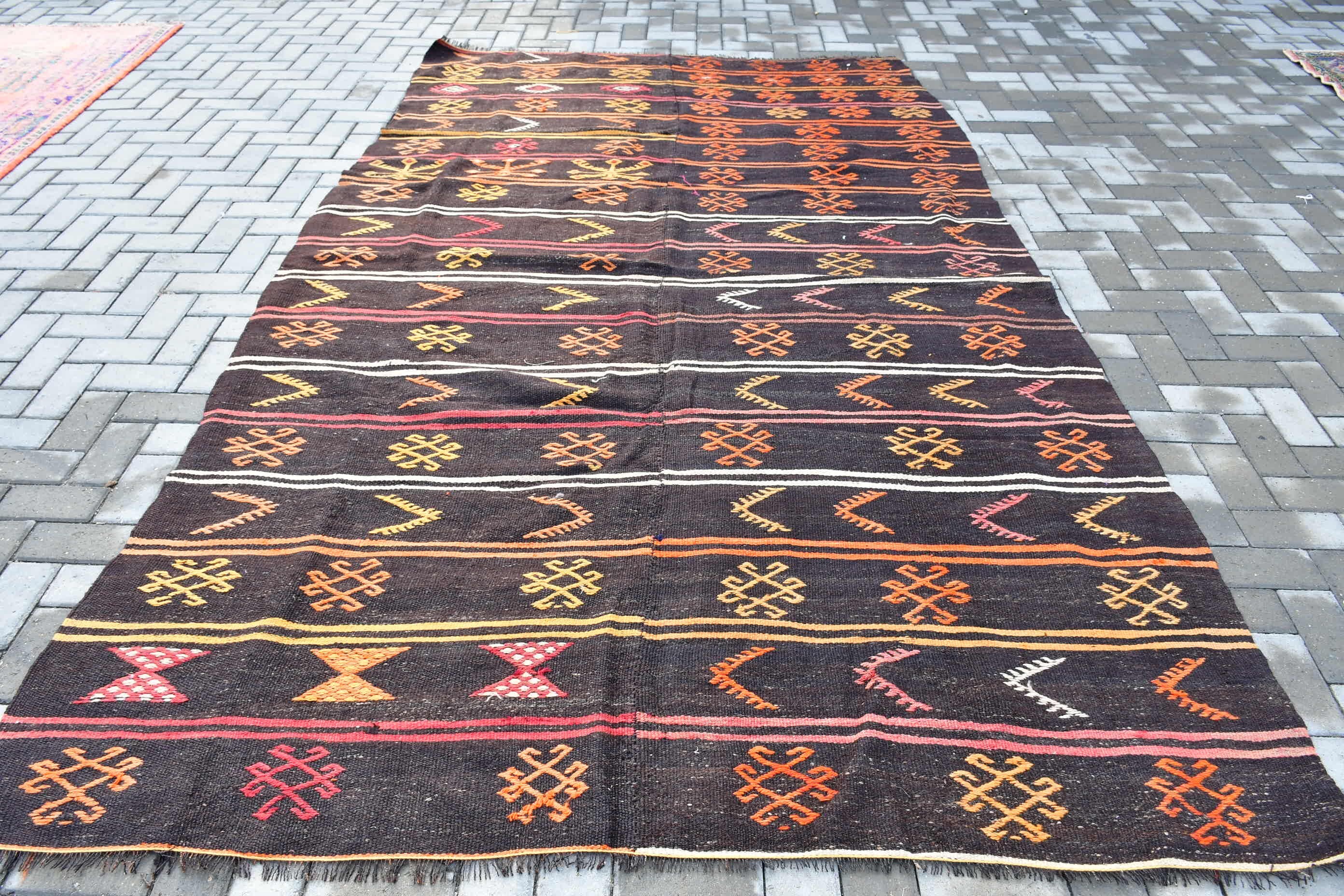 Oryantal Halı, 6.5x10.9 ft Büyük Boy Halı, Siyah Oryantal Halılar, Tribal Halı, Oturma Odası Halıları, Vintage Halı, Türk Halıları, Ev Dekorasyonu Halısı, Kilim