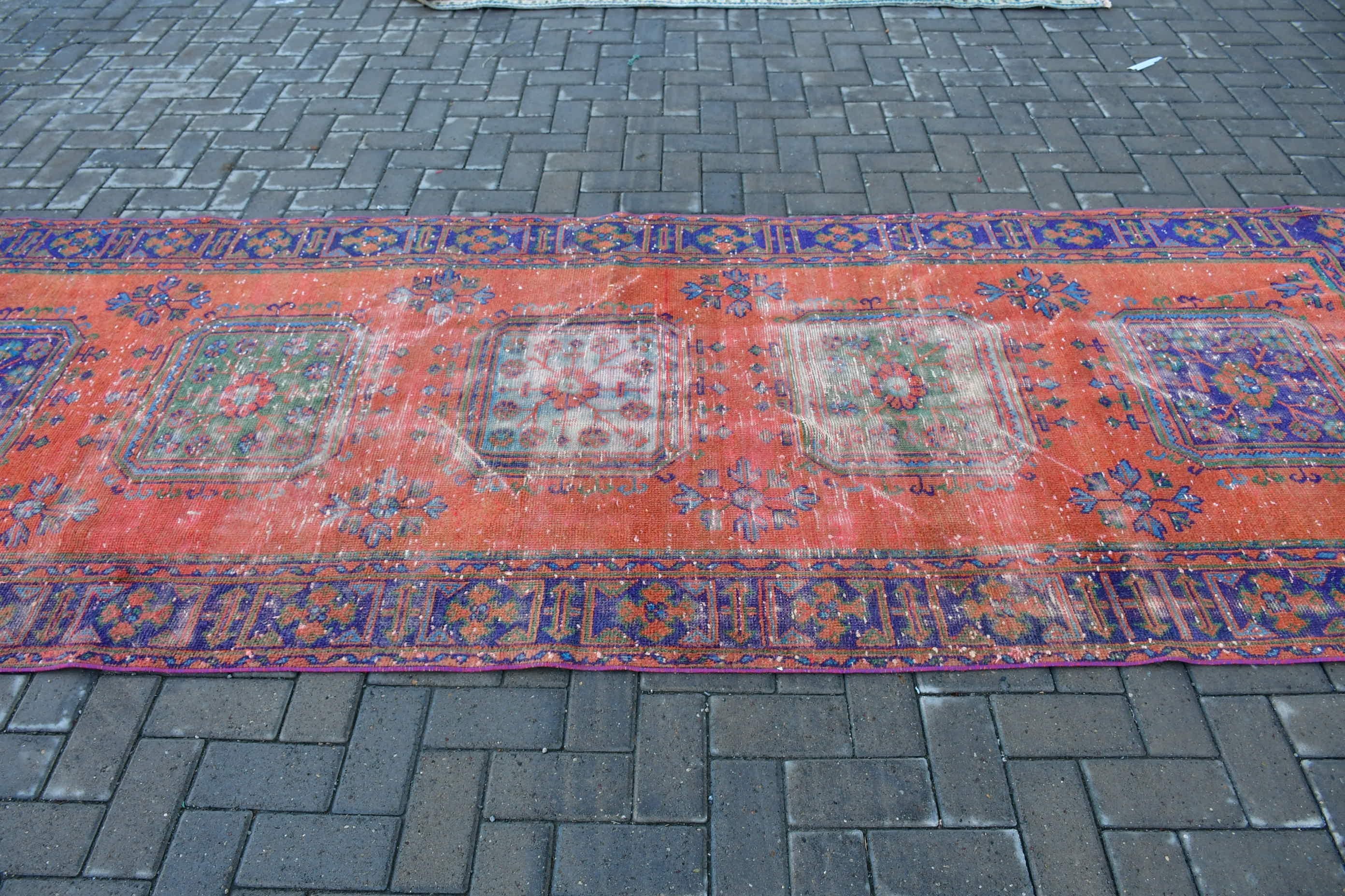 Hallway Rug, Muted Rug, Oushak Rugs, Turkish Rug, 4.2x11.8 ft Runner Rugs, Orange Bedroom Rugs, Rugs for Runner, Vintage Rug