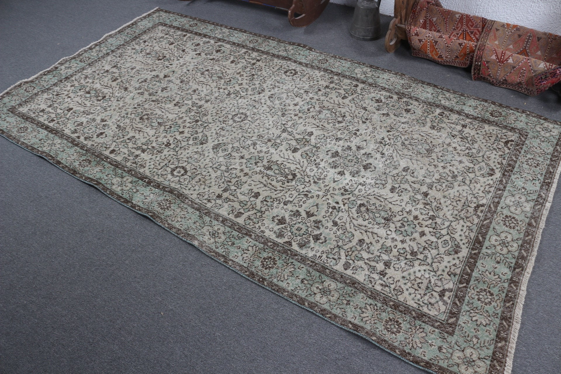 Yemek Odası Halısı, Yün Halısı, Sanat Halısı, Vintage Halılar, Türk Halıları, Oturma Odası Halıları, Yatak Odası Halısı, 4.8x8.7 ft Büyük Halılar, Yeşil Ev Dekor Halıları