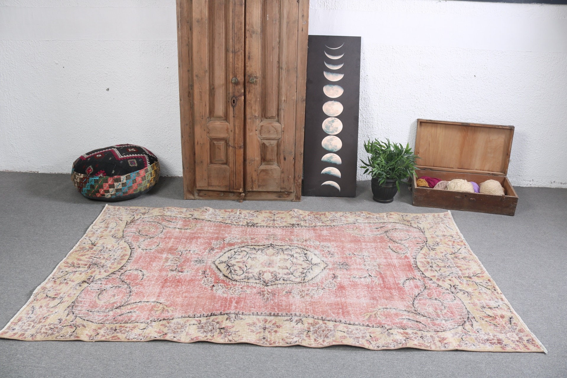 Bohem Halı, Ev Halıları, 4.7x7.9 ft Alan Halıları, Türk Halısı, Yer Halısı, Vintage Halılar, Mutfak Halıları, Nötr Halı, Kırmızı El Dokuma Halı