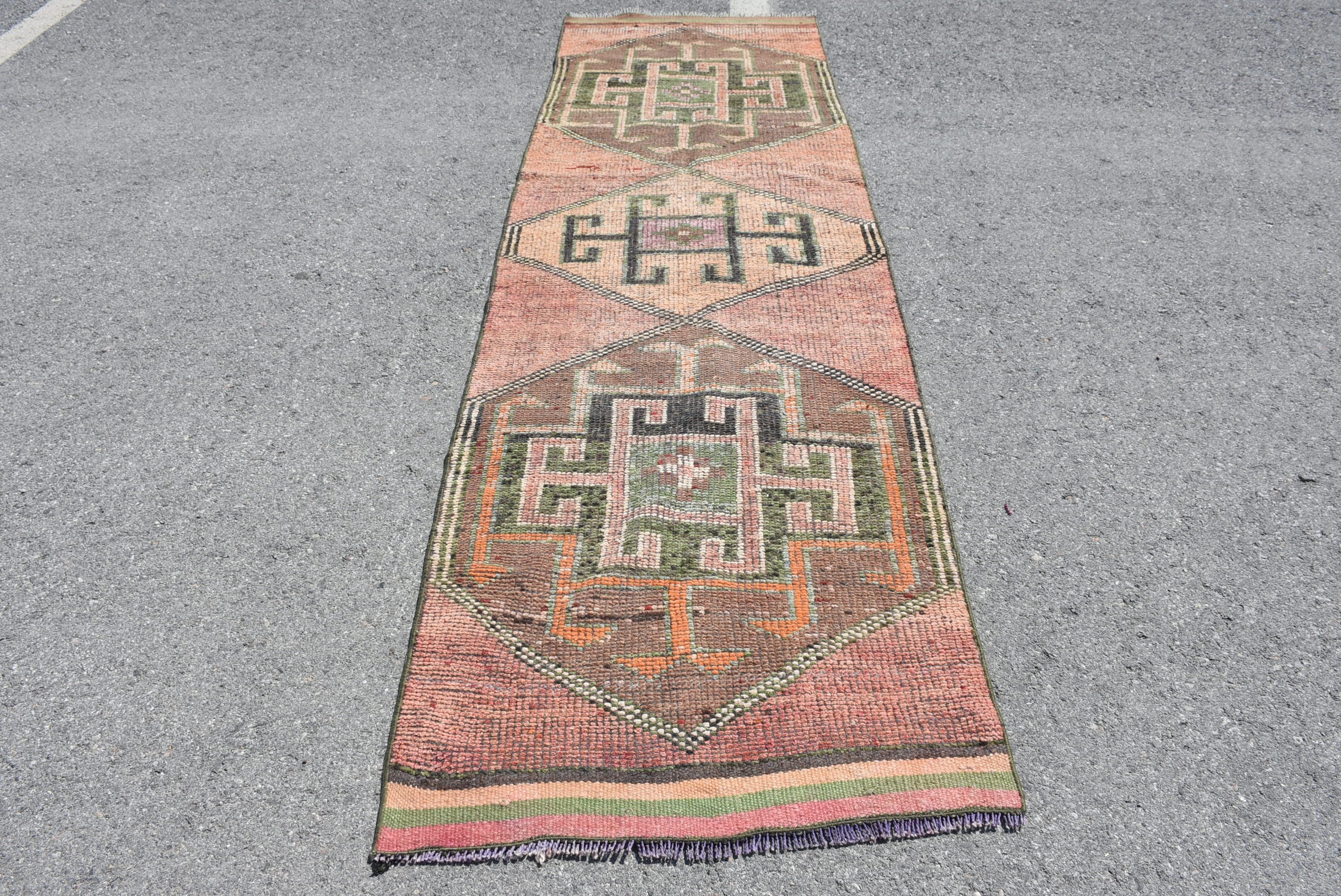 Orange Wool Rug, Bedroom Rug, Rugs for Hallway, Kitchen Rug, Corridor Rug, Vintage Rugs, 3x9.8 ft Runner Rugs, Stair Rug, Turkish Rugs