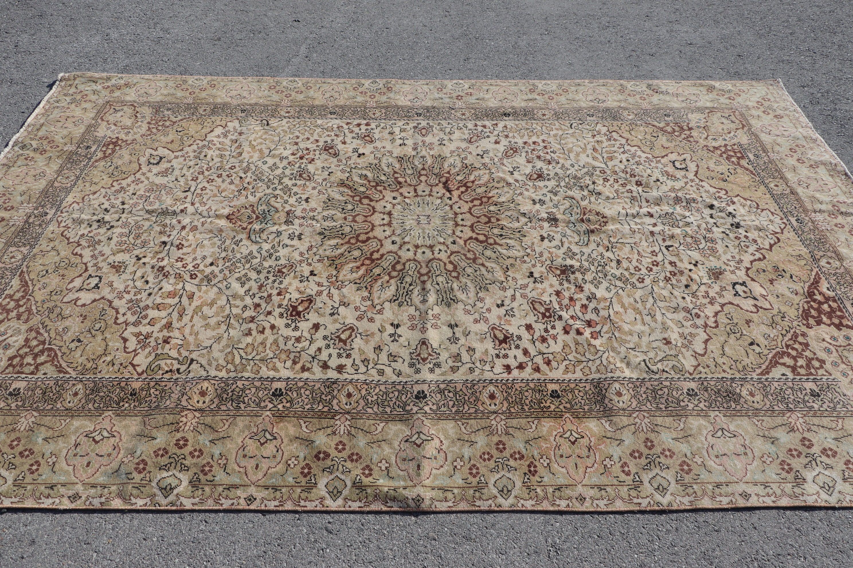 Yer Halısı, 6.3x9.5 ft Büyük Halı, Bej Anadolu Halısı, Vintage Halı, Türk Halıları, Yemek Odası Halısı, Salon Halıları, Salon Halıları