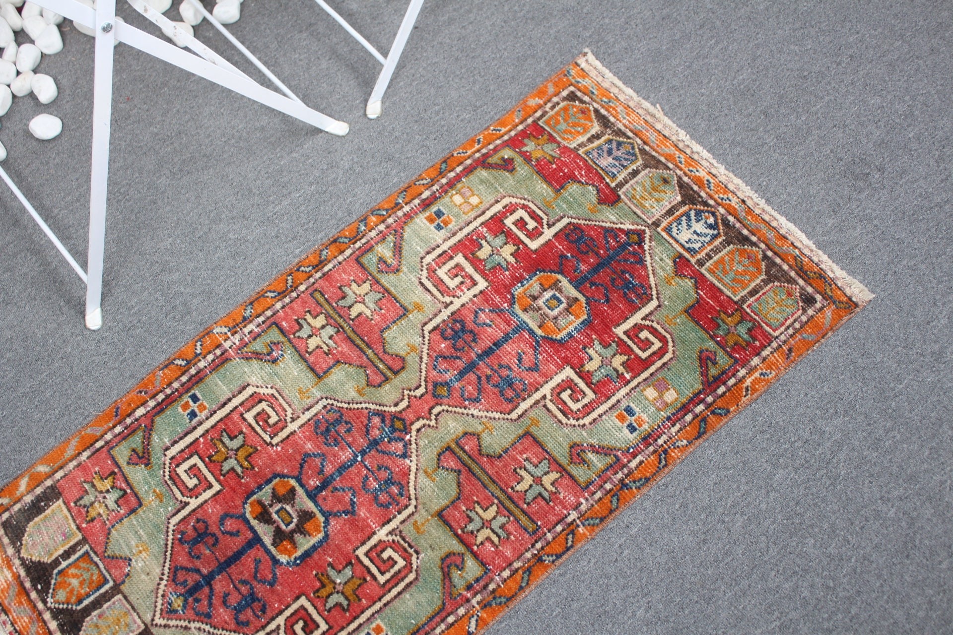 Vintage Rug, Door Mat Rug, Bath Mat Boho Rug, 1.7x3.5 ft Small Rugs, Red Oriental Rugs, Turkish Rug, Oushak Rug, Wool Rug, Wall Hanging Rug