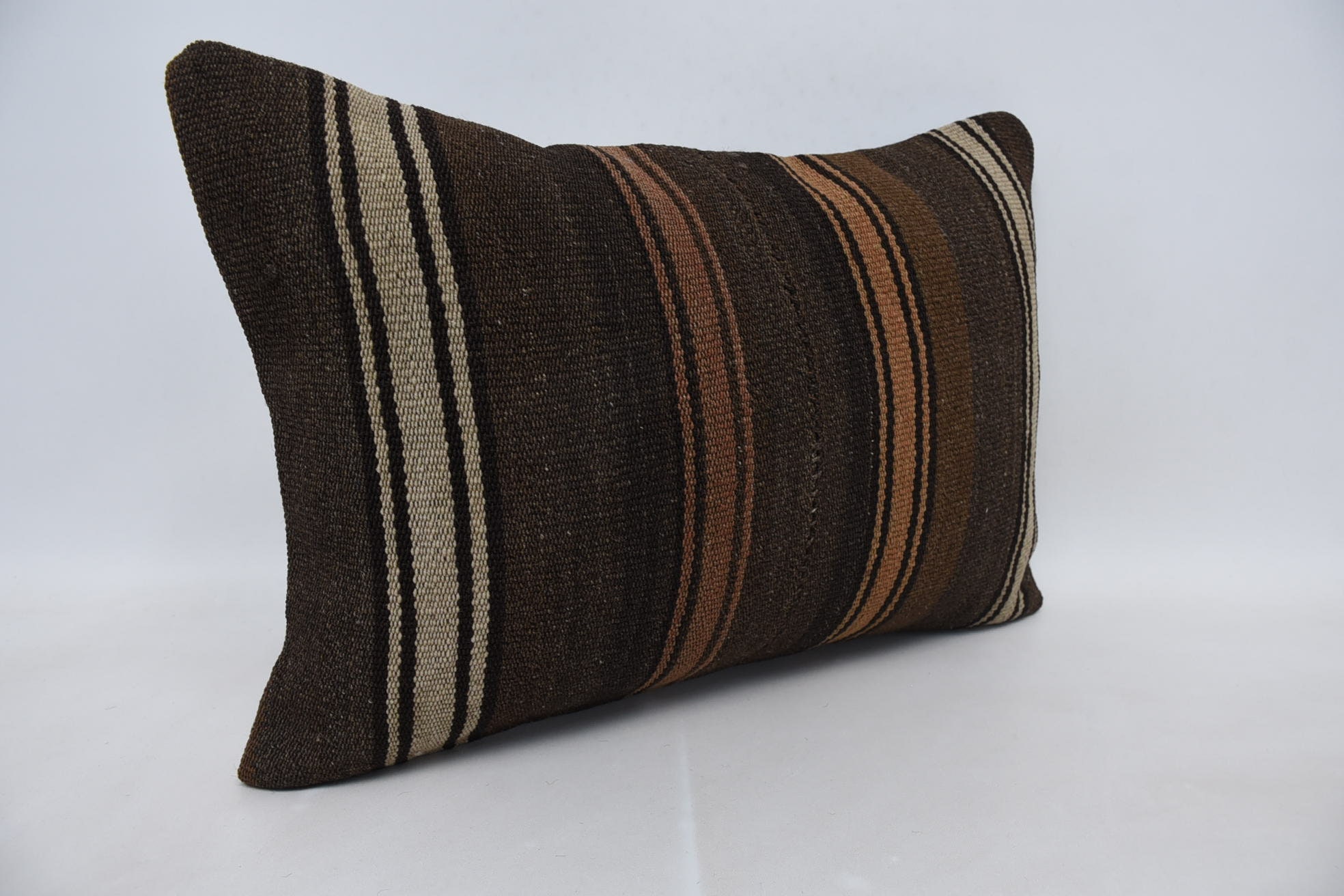 Throw Kilim Pillow, 16"x24" Brown Pillow Cover, One Of A Kind Pillow Sham, Home Decor Pillow, Turkish Kilim Pillow