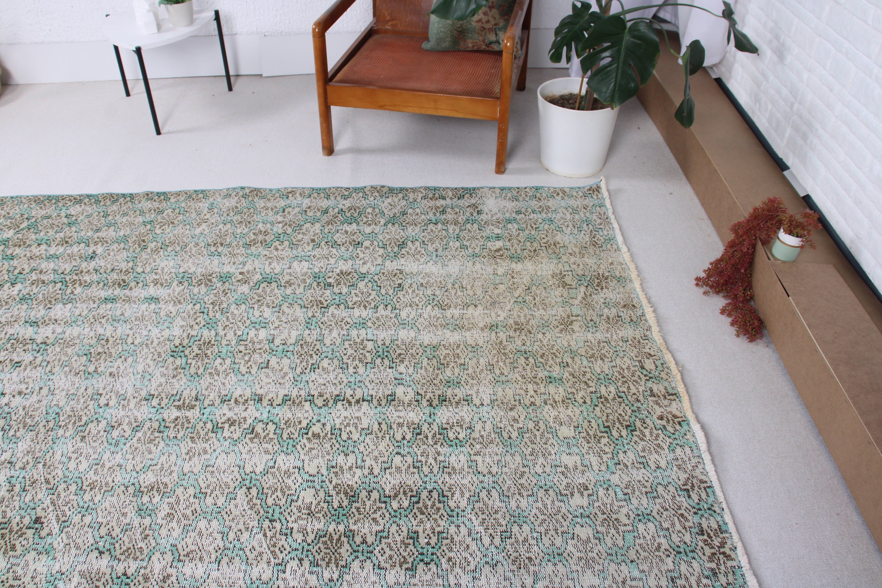 Home Decor Rugs, Vintage Rugs, Oushak Area Rug, 4.7x8.3 ft Area Rugs, Turkish Rugs, Green Home Decor Rugs, Nursery Rugs