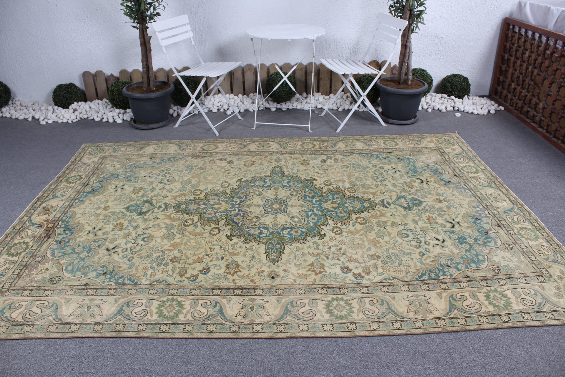 Yeşil Soğuk Halı, Türk Halısı, Bohem Halısı, Yer Halıları, Salon Halısı, 6,3x9,5 ft Büyük Halılar, Oryantal Halı, Vintage Halı, Yemek Odası Halıları