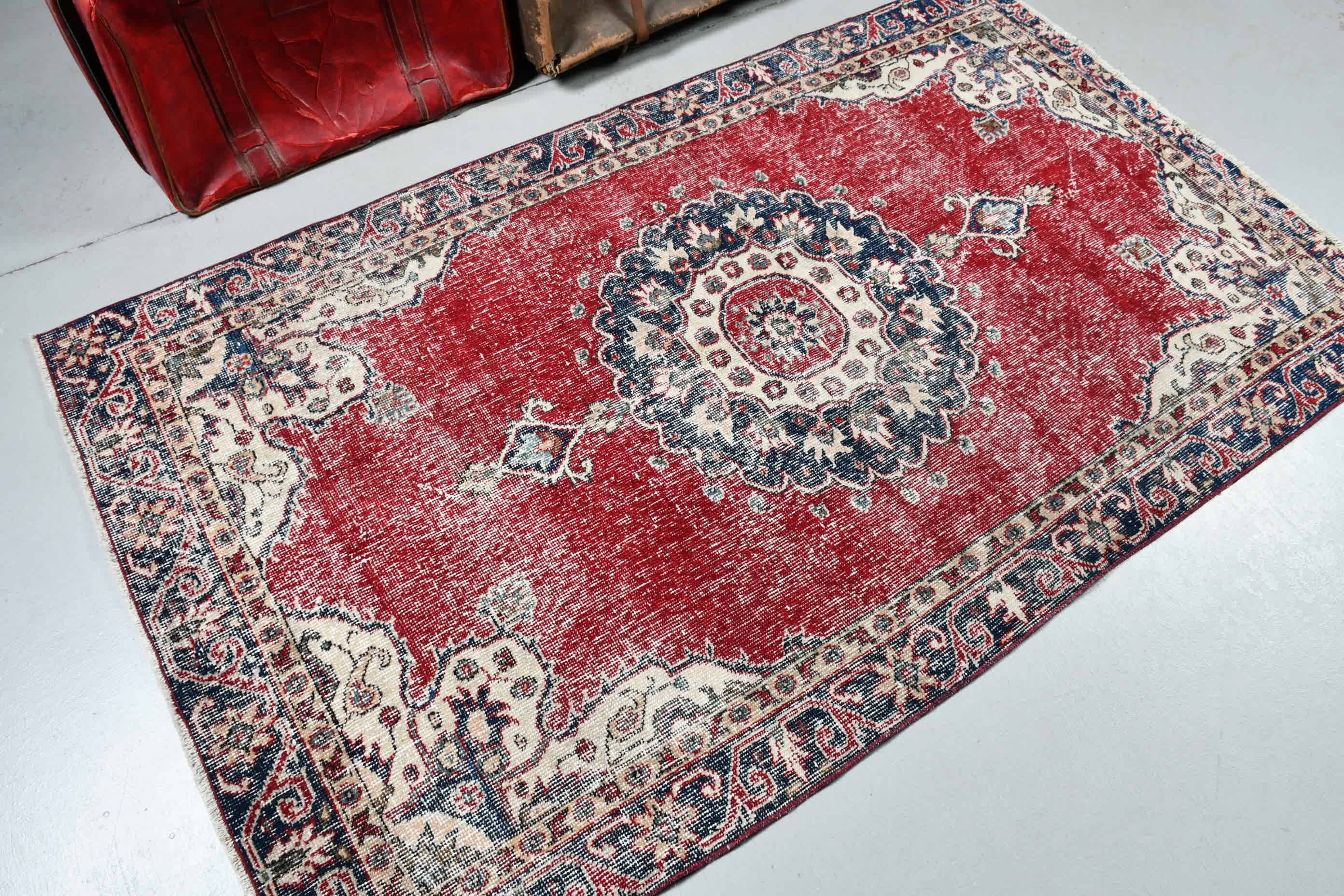 Bedroom Rugs, Entryway Rug Rugs, Turkish Rugs, Vintage Rug, Floor Rugs, Red Floor Rug, Entry Rug, 3.7x6.3 ft Accent Rug, Rugs for Nursery