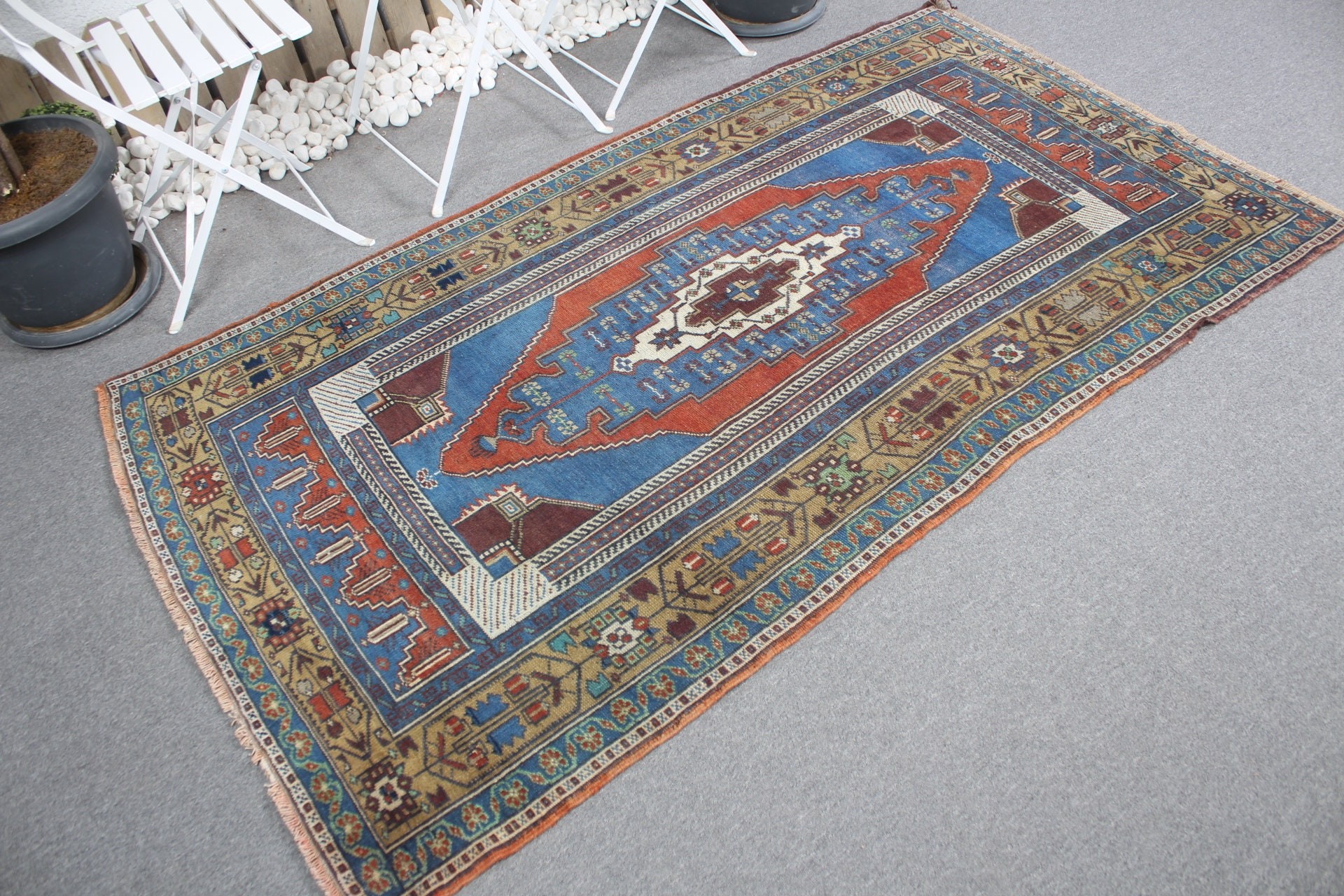 Turkish Rug, Rugs for Indoor, 4x7.1 ft Area Rug, Vintage Rugs, Blue Antique Rugs, Kitchen Rug, Wool Rugs, Farmhouse Decor Rug, Oriental Rug