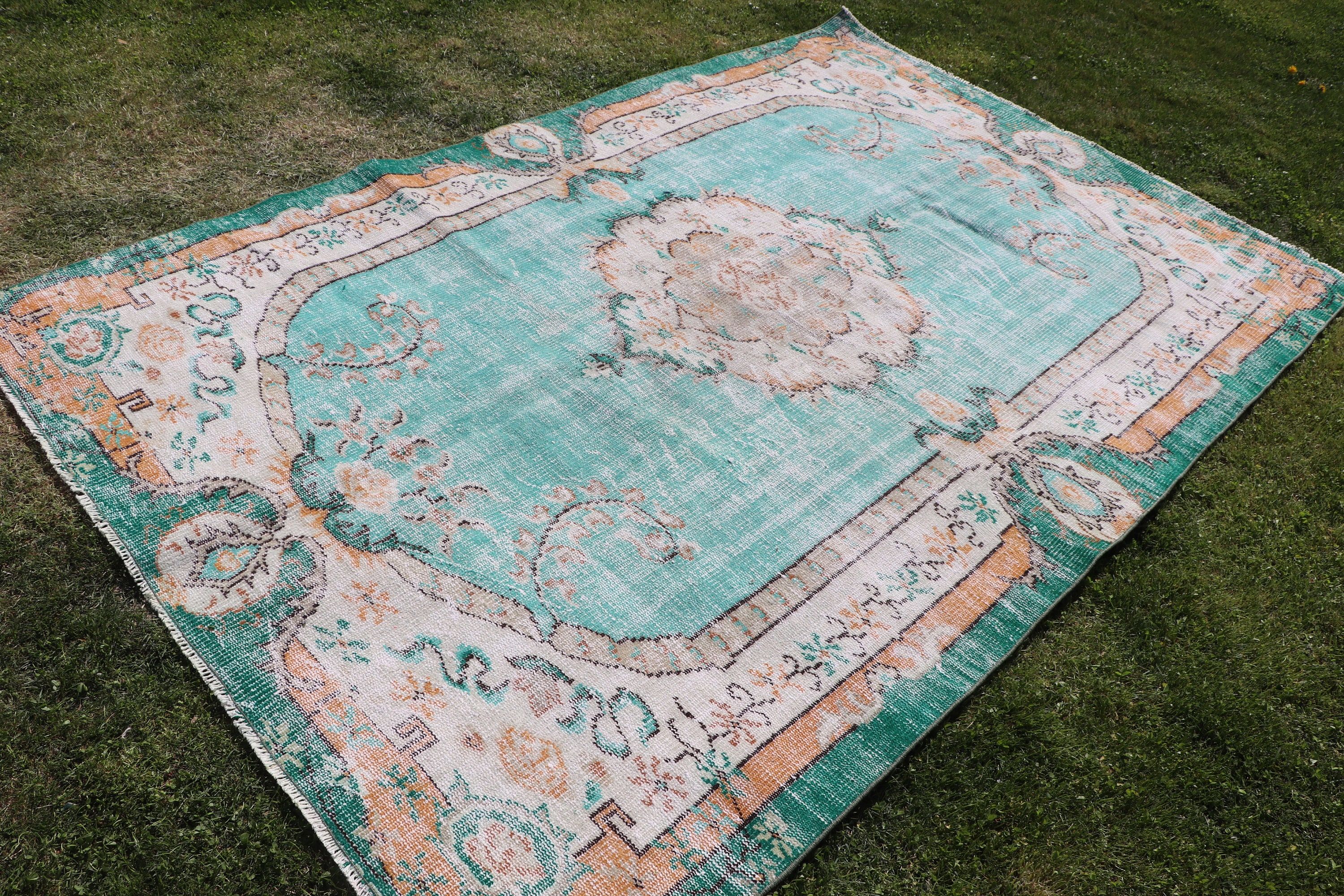 Large Boho Rugs, Large Vintage Rugs, Handwoven Rugs, Vintage Rugs, Green Statement Rugs, Neutral Rug, Turkish Rug, 5.7x8.6 ft Large Rugs