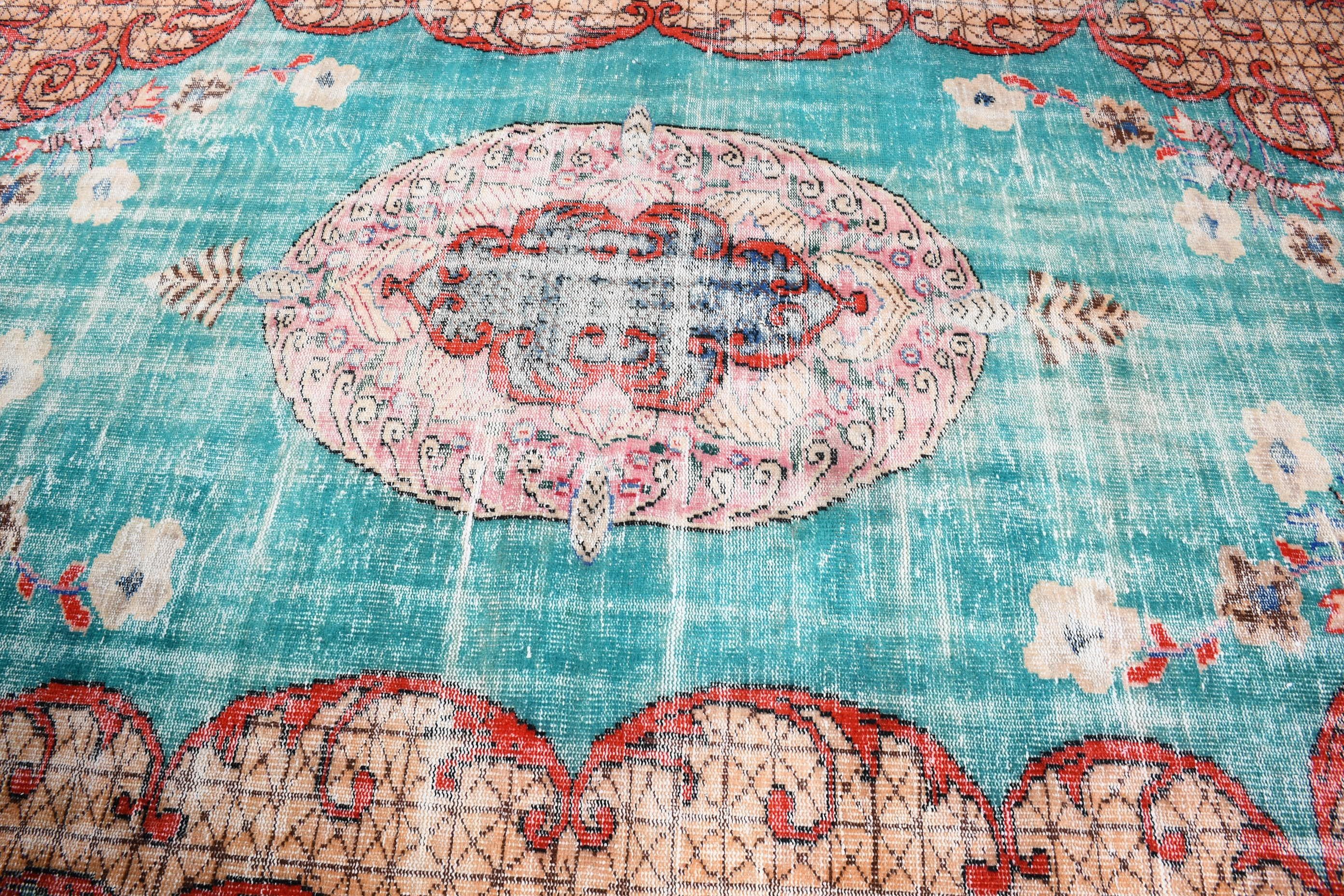 Bedroom Rug, Turkish Rug, 6.7x9.4 ft Large Rugs, Floor Rug, Vintage Rugs, Living Room Rug, Home Decor Rug, Blue Oushak Rugs, Kitchen Rug