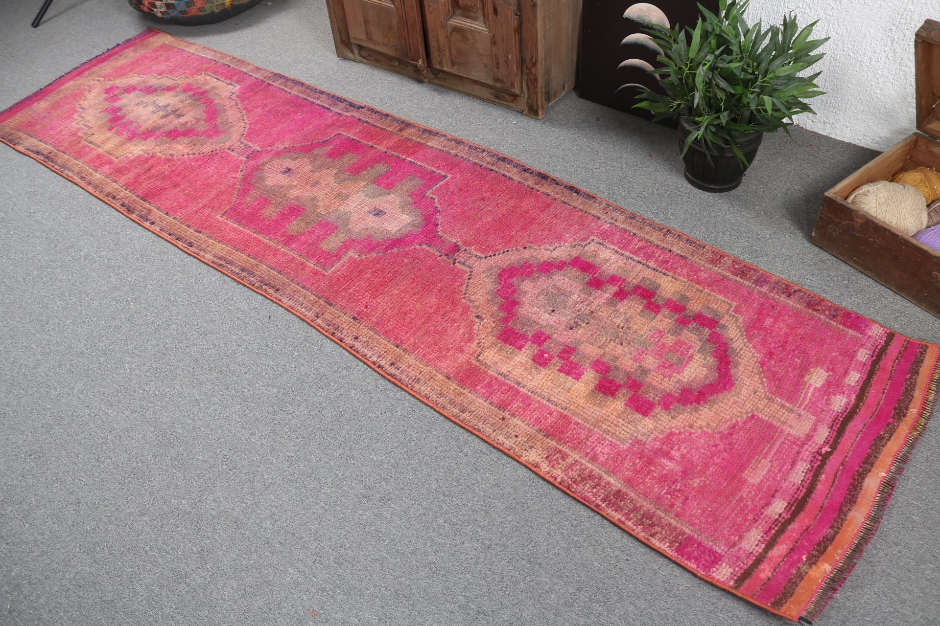 Beni Ourain Runner Rug, Stair Rug, Vintage Rug, Pink Neutral Rugs, 2.6x9.9 ft Runner Rugs, Oriental Rugs, Turkish Rug, Flatweave Rug