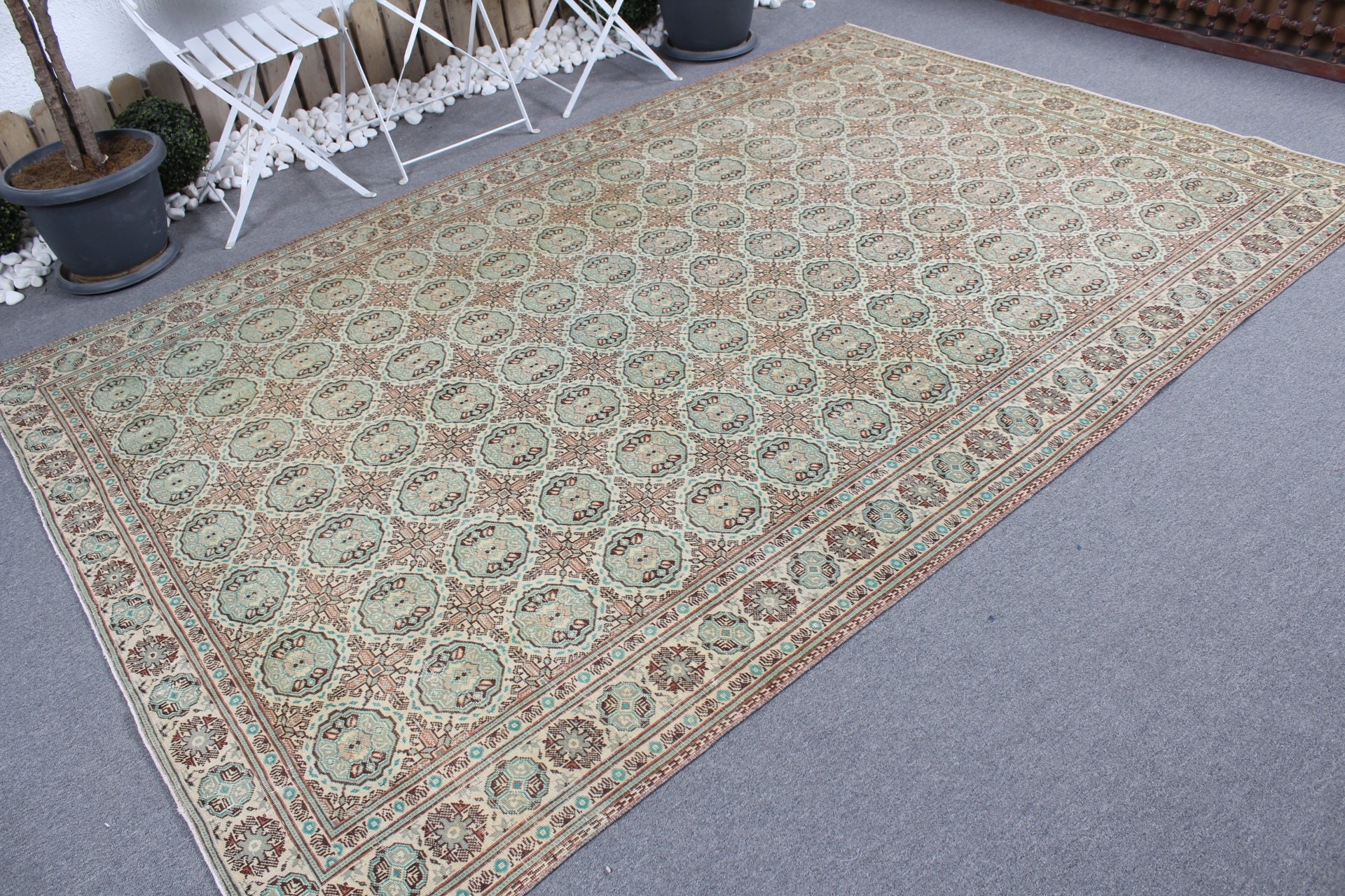 Antique Rugs, Nomadic Rug, 6.4x9.8 ft Large Rugs, Vintage Rugs, Dining Room Rug, Bedroom Rug, Green Antique Rug, Floor Rug, Turkish Rugs