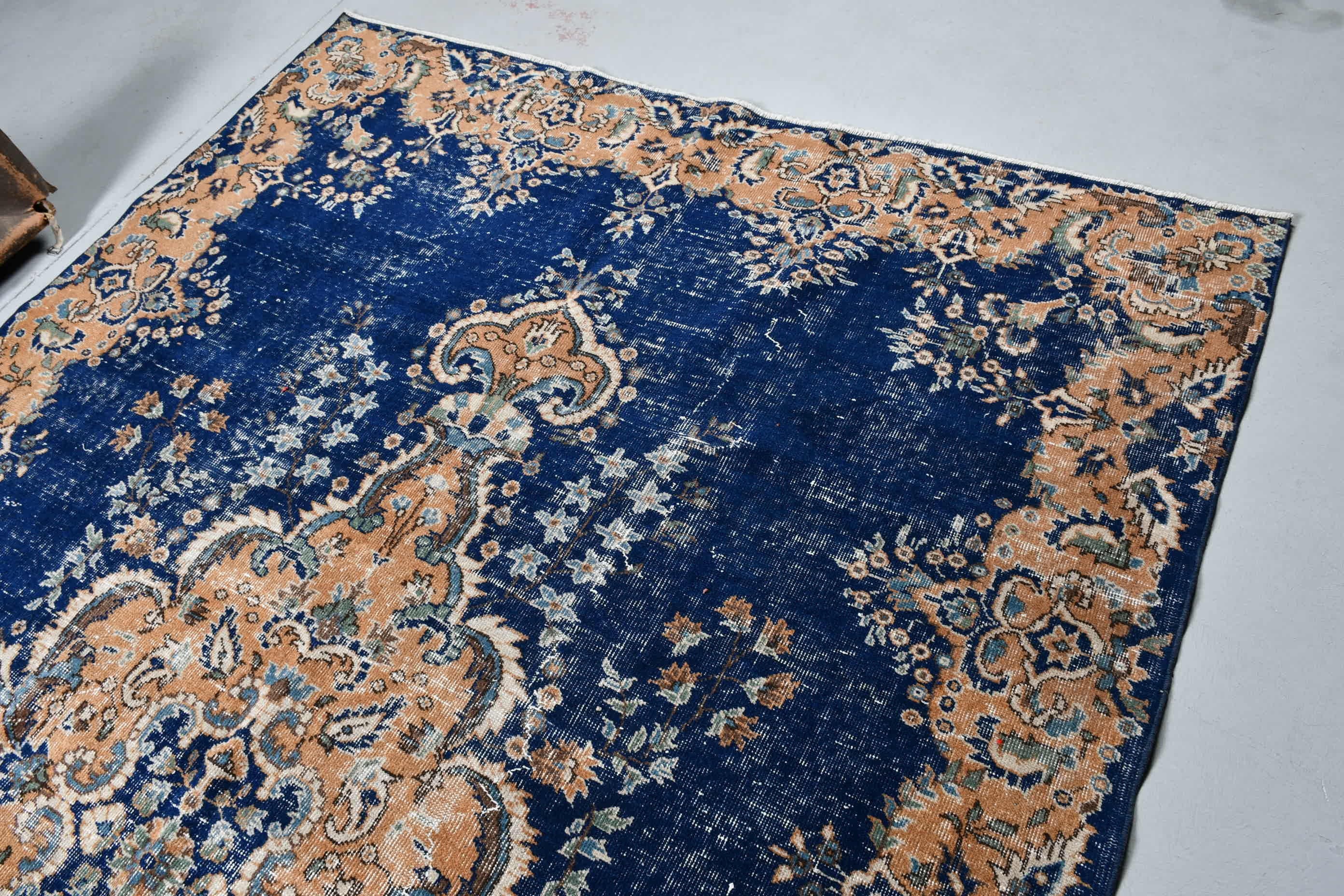 Turkish Rug, Office Rugs, Salon Rug, Anatolian Rug, Bedroom Rug, Blue Oriental Rugs, Moroccan Rugs, Vintage Rug, 6.8x10.2 ft Large Rug