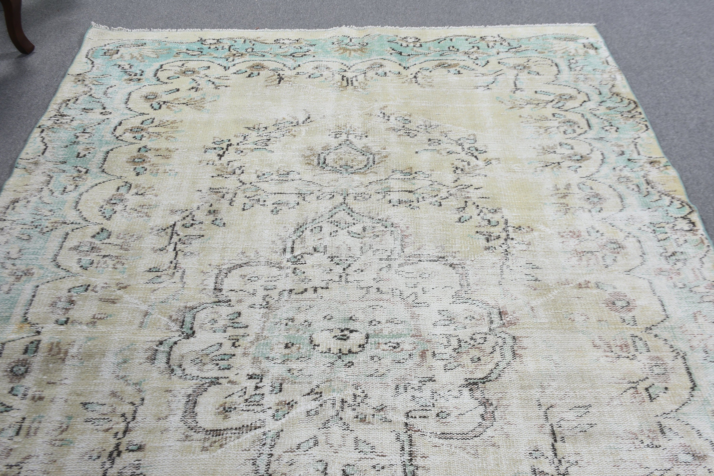 Turkish Rug, Oushak Rugs, Vintage Rug, Ethnic Rug, Salon Rugs, Wool Rugs, Bedroom Rugs, 5.8x9.5 ft Large Rugs, Beige Home Decor Rugs