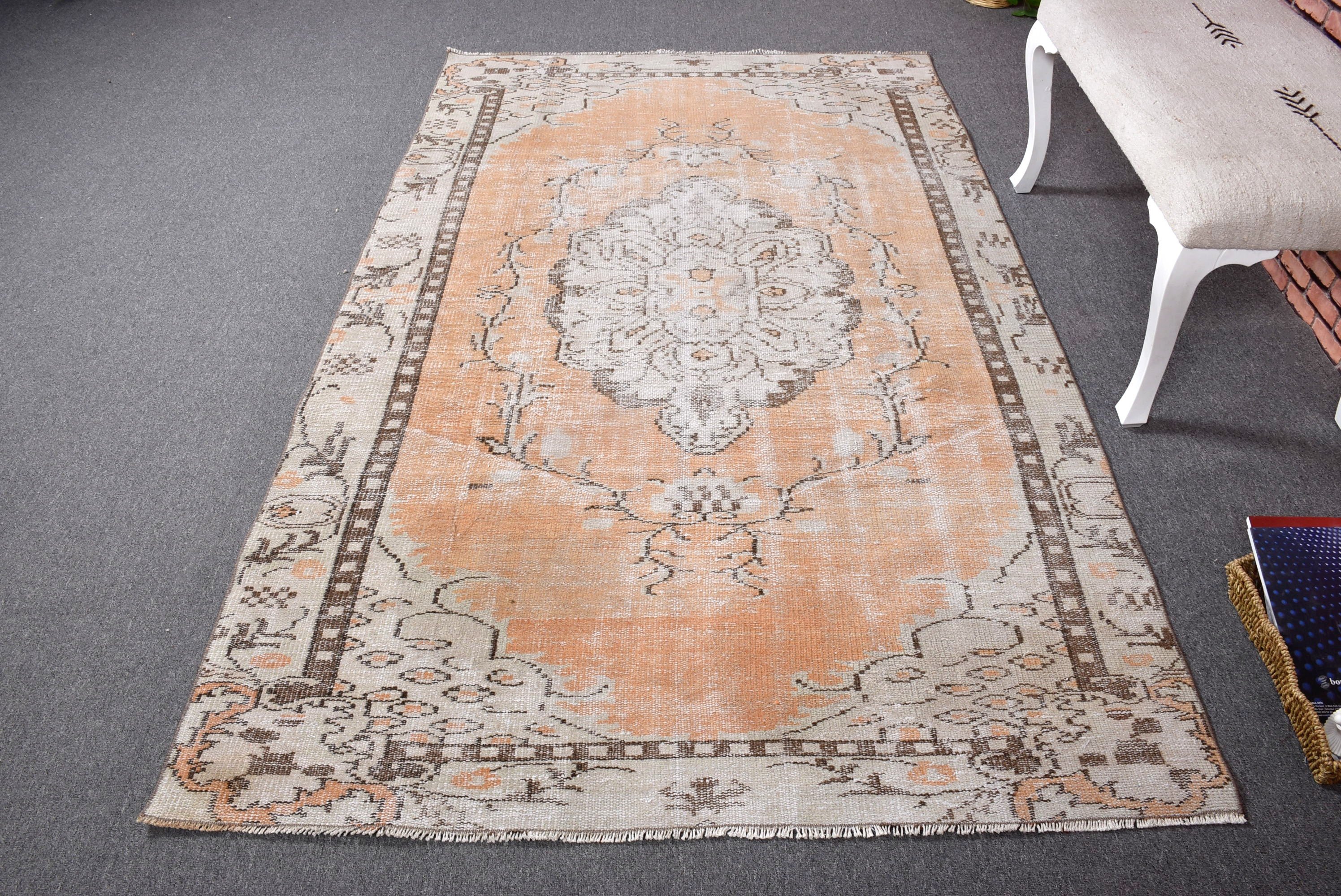 Etnik Halı, Vintage Halı, Çocuk Halıları, Boho Halısı, Boho Bölgesi Halıları, Turuncu Geometrik Halılar, 4.7x7.7 ft Alan Halısı, Türk Halıları, Yatak Odası Halısı