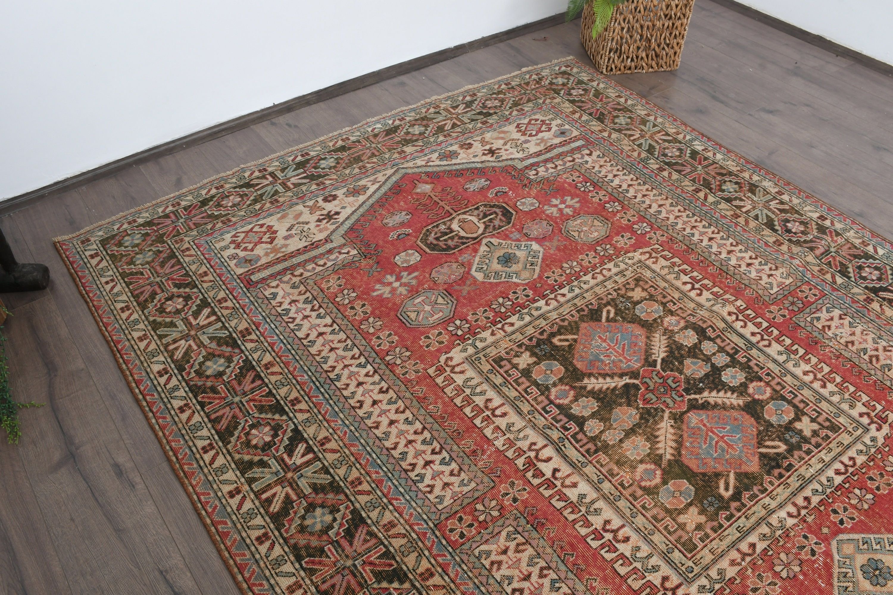 Cool Rugs, Dining Room Rug, Red Oriental Rug, Large Area Rug Rugs, Vintage Rug, Turkish Rug, 6x8.8 ft Large Rug, Bedroom Rug