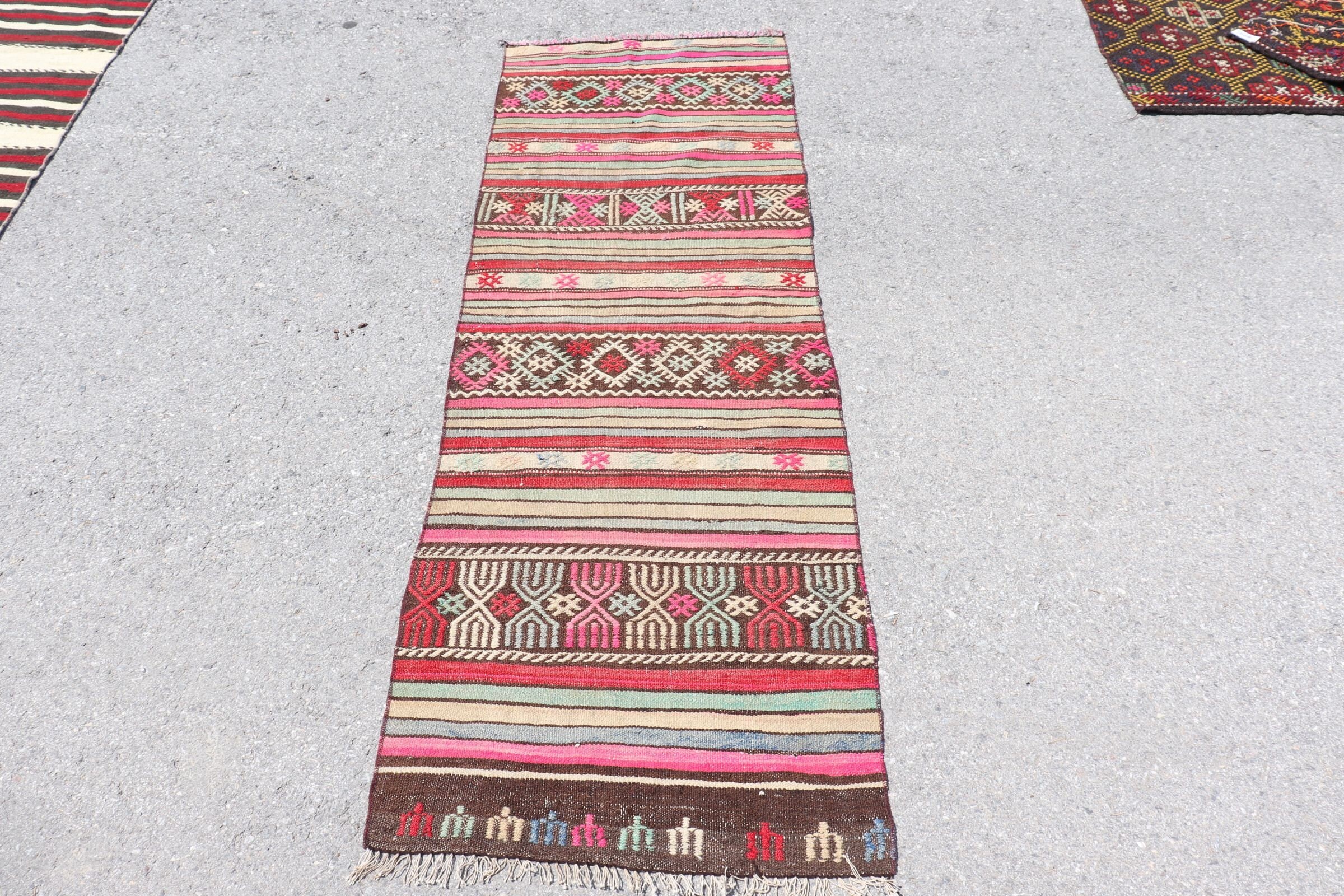 Corridor Rug, 2x6.4 ft Runner Rug, Green Wool Rugs, Vintage Rug, Kitchen Rug, Kilim, Hand Woven Rugs, Turkish Rugs, Wool Rug, Moroccan Rug