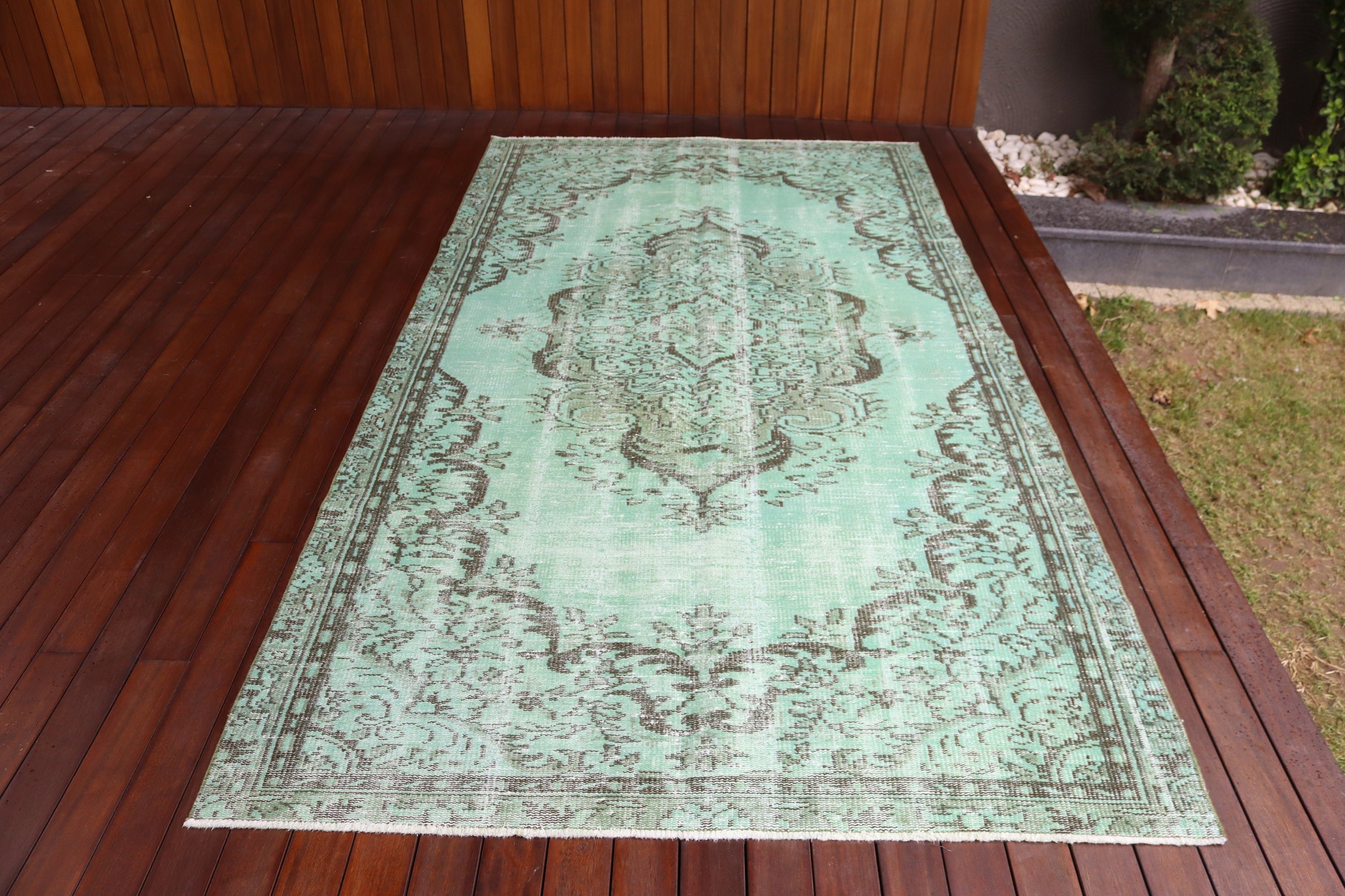 5x9.2 ft Büyük Halı, Vintage Halı, Türk Halısı, Oryantal Halılar, Yeşil Geometrik Halı, Geometrik Halılar, Büyük Boho Halı, Yemek Odası Halıları