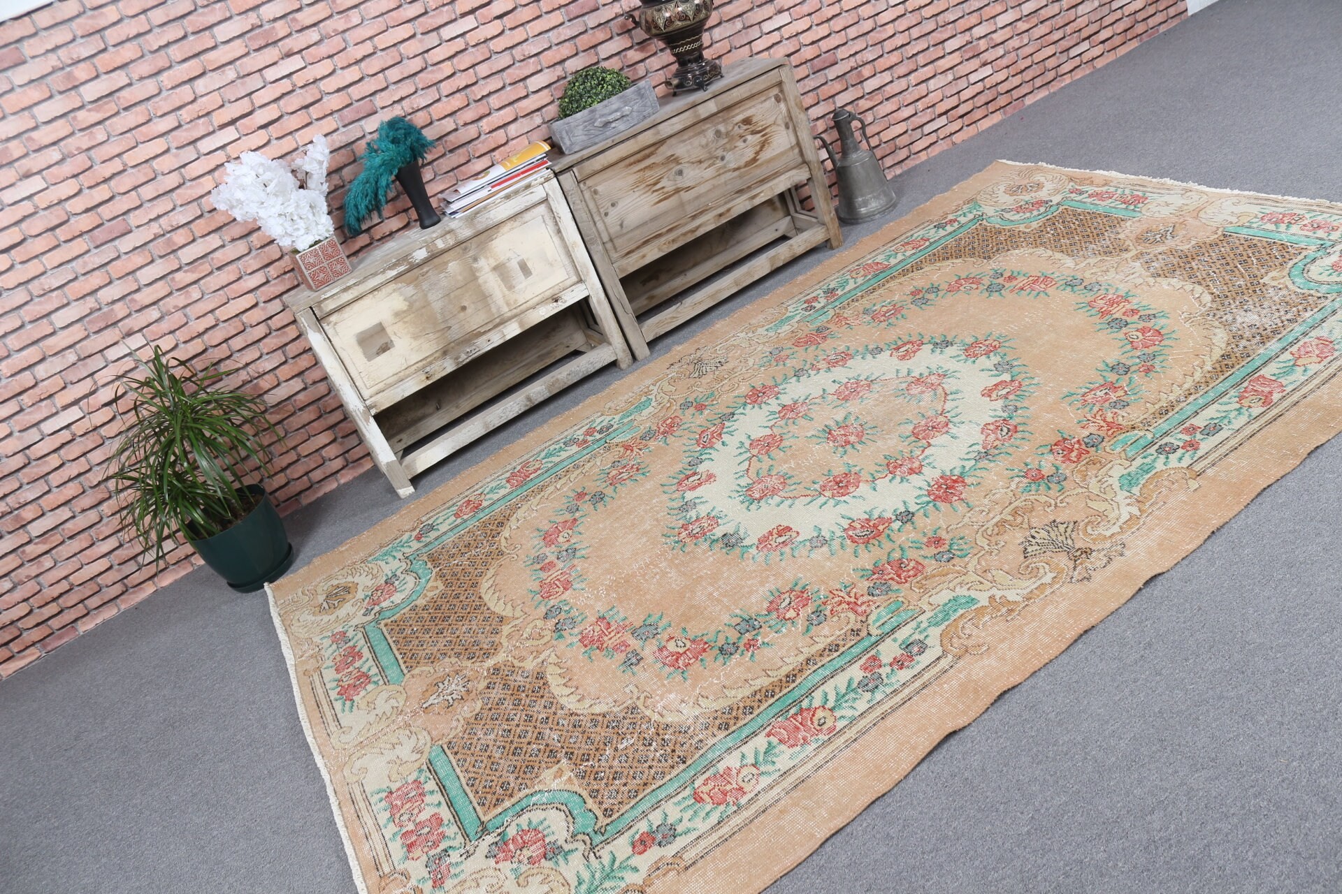 Living Room Rug, Turkish Rug, Antique Rugs, Vintage Rug, Moroccan Rugs, Dining Room Rug, Art Rug, Orange  5.8x8.8 ft Large Rug
