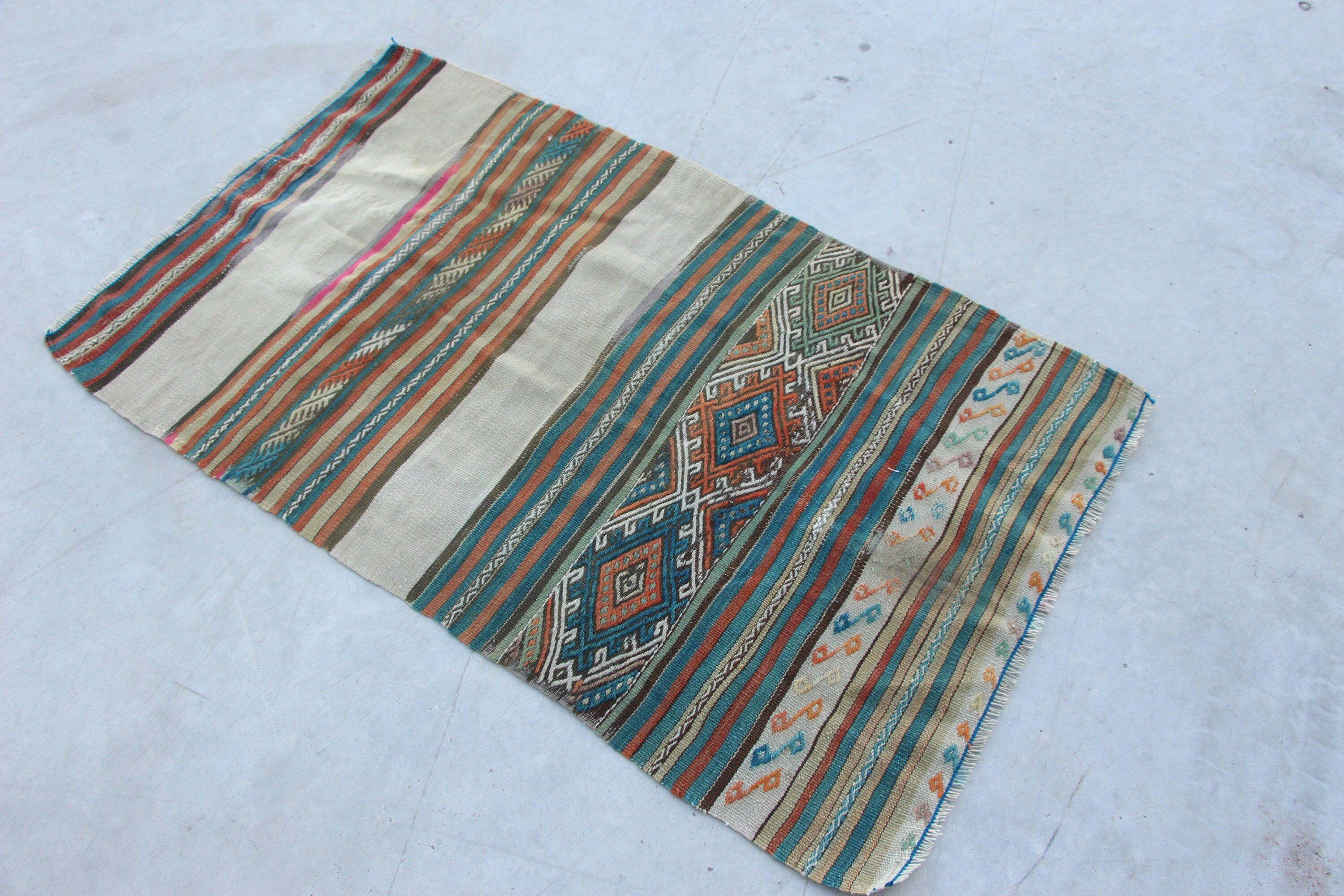 Antique Rug, Green  2.2x3.8 ft Small Rug, Moroccan Rug, Vintage Rug, Retro Rug, Turkish Rug, Kilim, Door Mat Rugs, Entry Rug