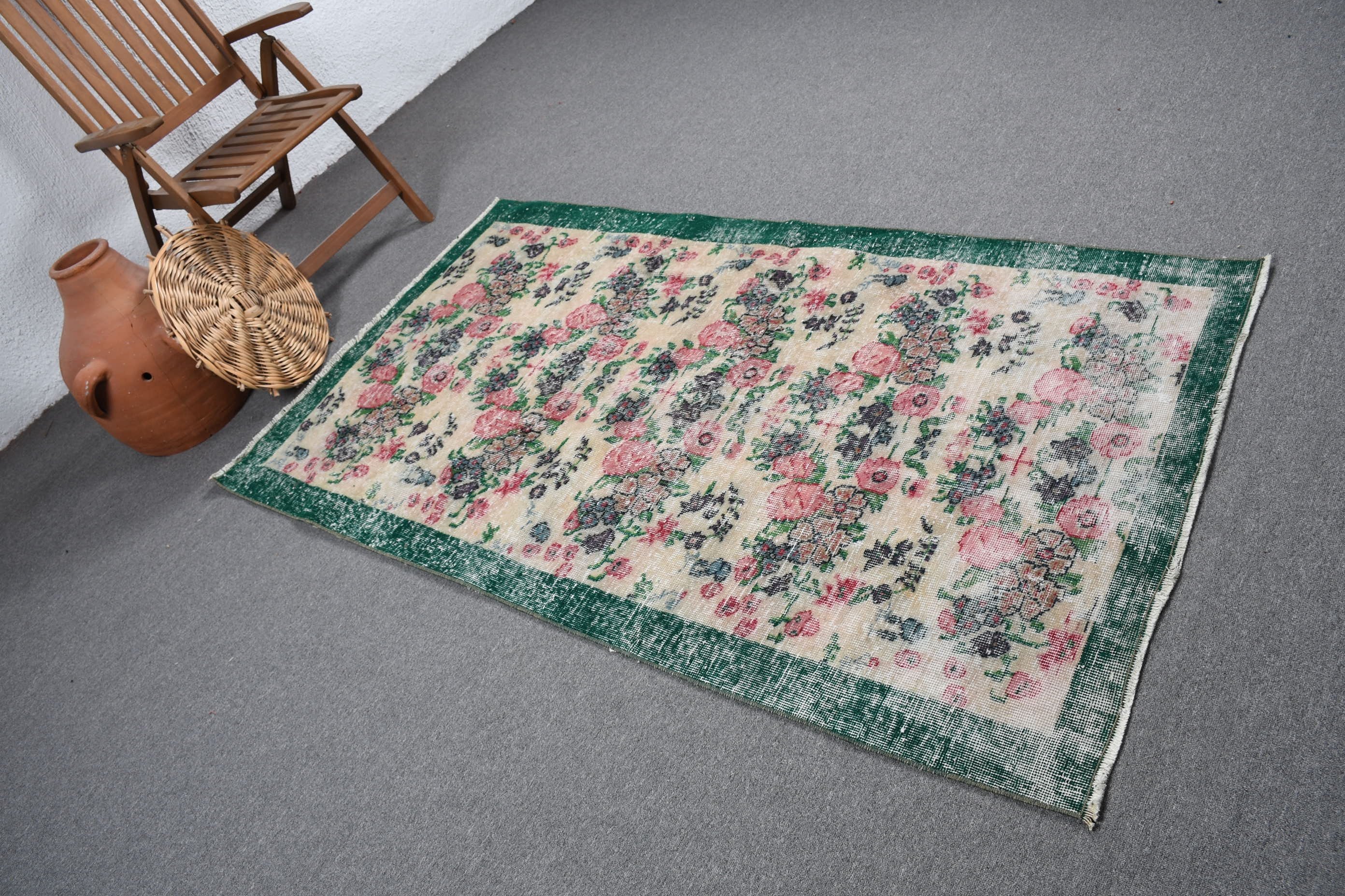 Turkish Rug, Entry Rugs, Designer Rugs, 3.7x6.4 ft Accent Rugs, Green Home Decor Rugs, Floor Rug, Vintage Rug, Kitchen Rug