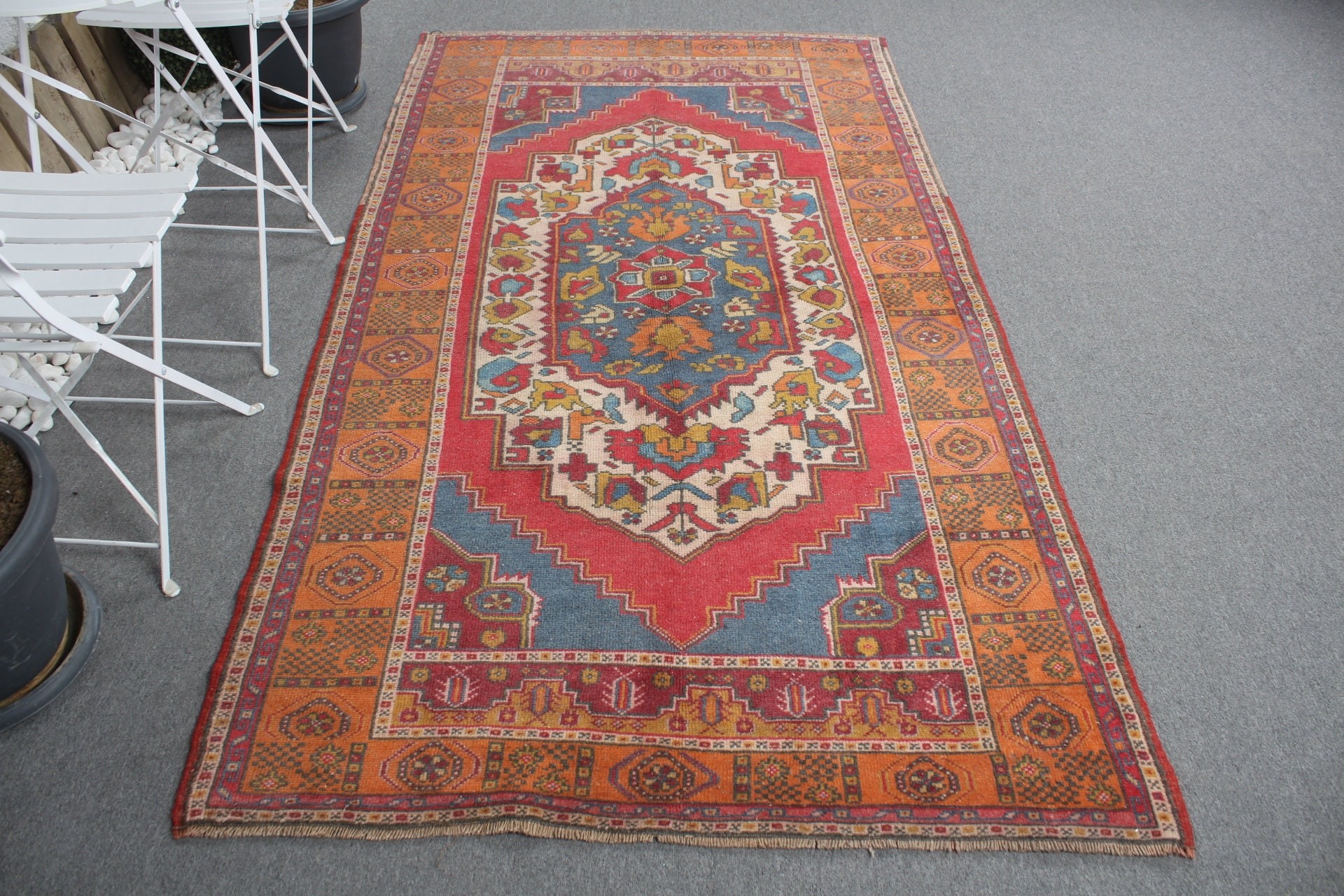 Oryantal Halı, Yemek Odası Halıları, Türk Halısı, Yatak Odası Halısı, 4.3x8 ft Alan Halıları, Vintage Halı, Turuncu Oushak Halısı, Yer Halısı