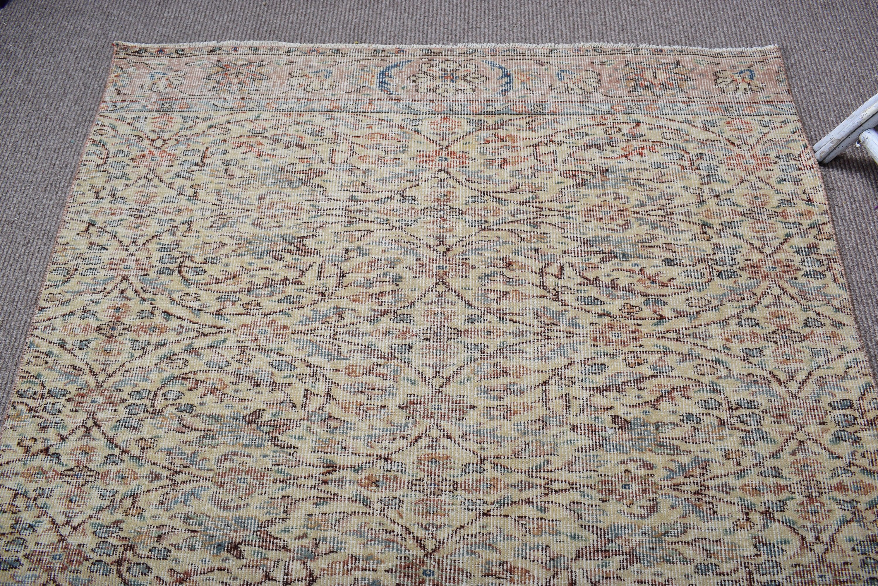 Bej Yün Halı, Vintage Halılar, Türk Halısı, Boho Alan Halısı, 4.3x9 ft Alan Halısı, Mutfak Halıları, Yatak Odası Halıları, Çocuk Odası Halıları