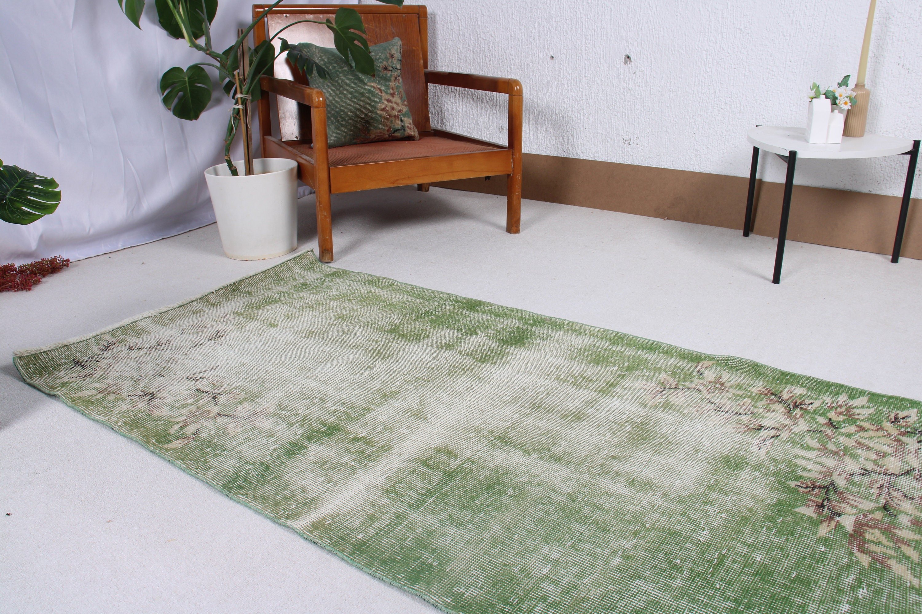 Vintage Rug, Turkish Rug, Geometric Rugs, Green Boho Rug, Boho Accent Rugs, 3x5.9 ft Accent Rug, Kitchen Rugs, Rugs for Accent, Wool Rug