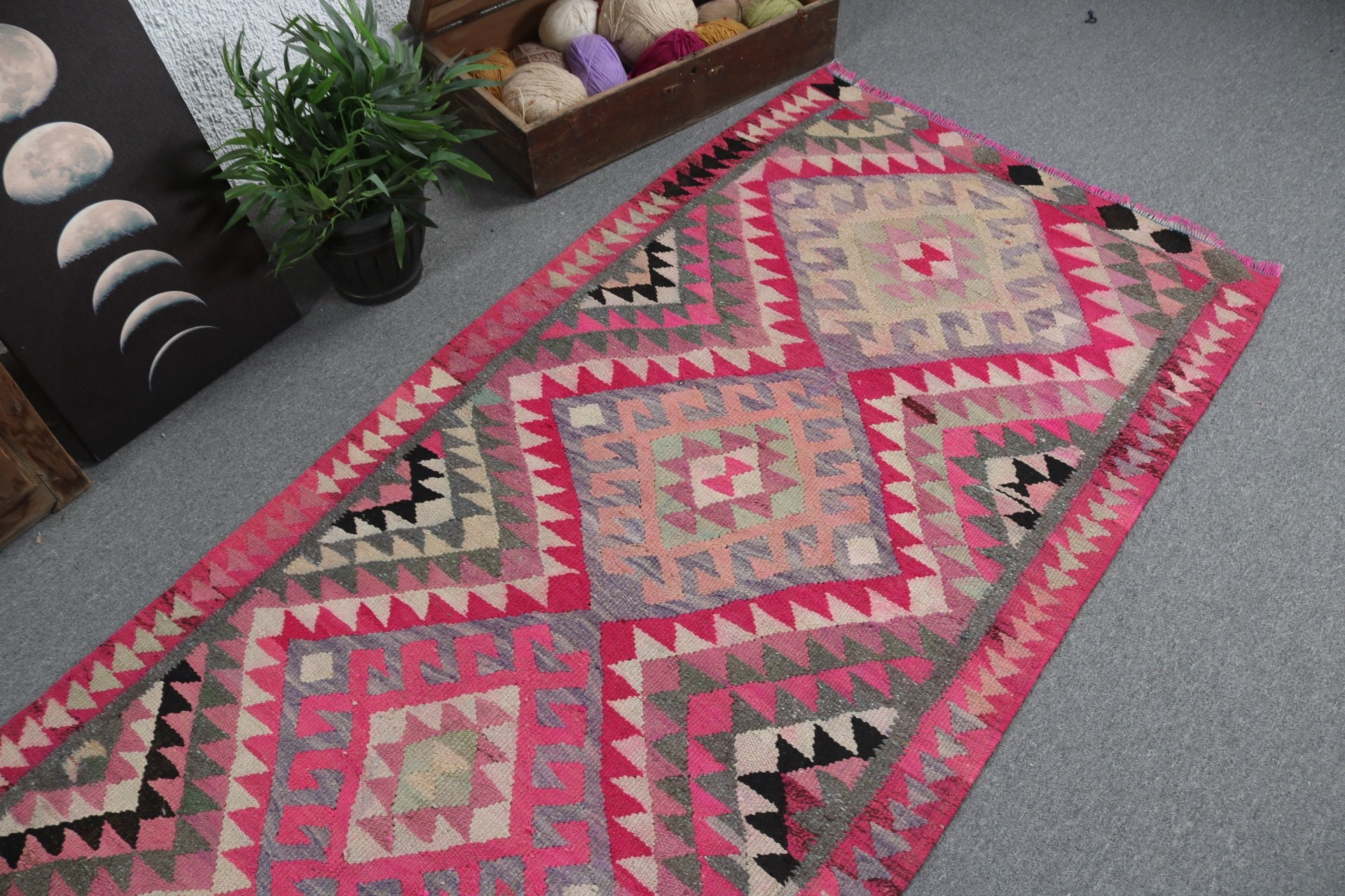 El Dokuma Halı, Geometrik Halı, 3.2x10.9 ft Runner Halı, Türk Halısı, Beni Ourain Runner Halıları, Pembe Yatak Odası Halısı, Vintage Halılar, Merdiven Halısı