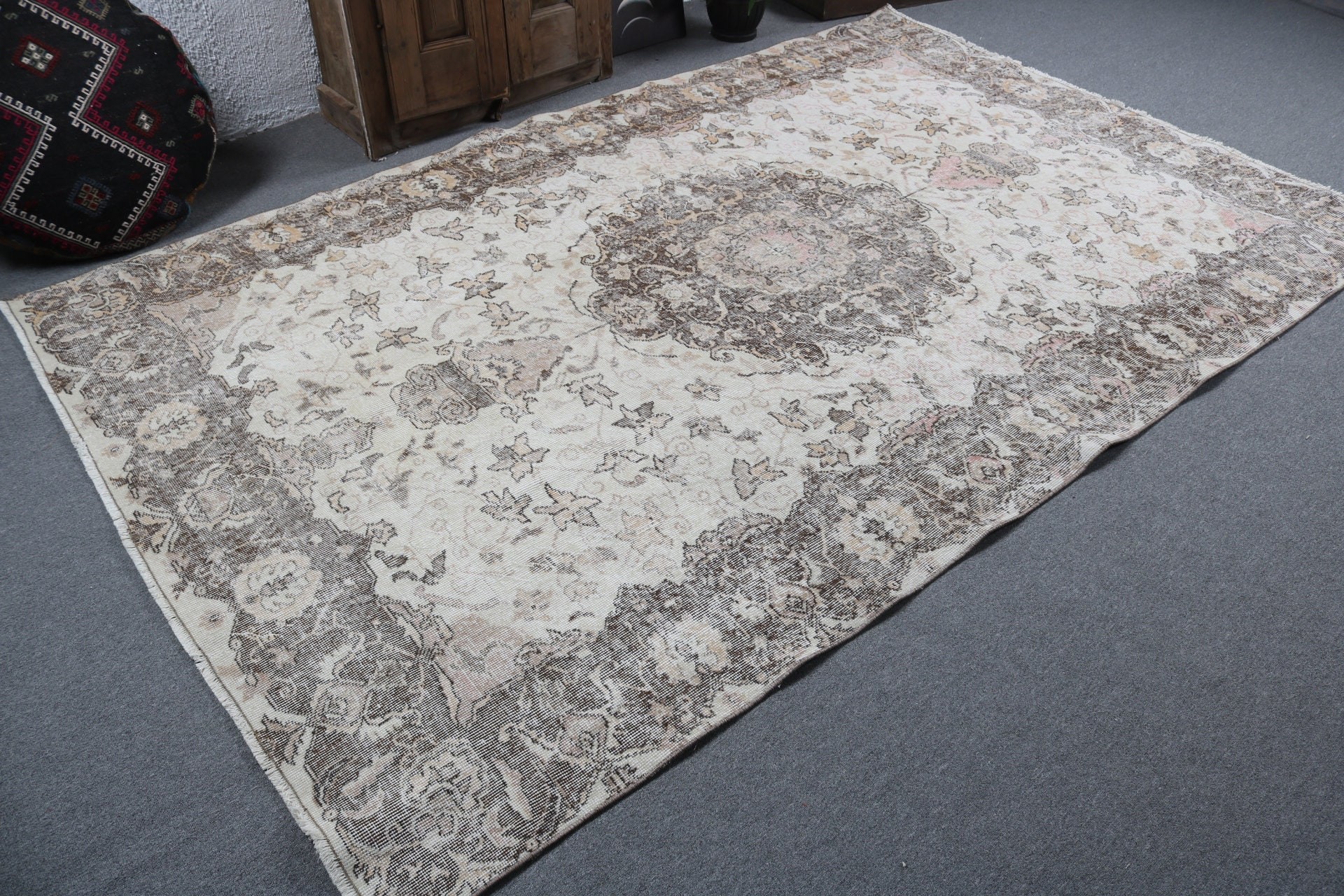 Geometrik Halılar, Oturma Odası Halısı, Anadolu Halıları, Büyük Vintage Halı, Türk Halısı, Vintage Halı, Bej Anadolu Halıları, 6.2x9.7 ft Büyük Halılar