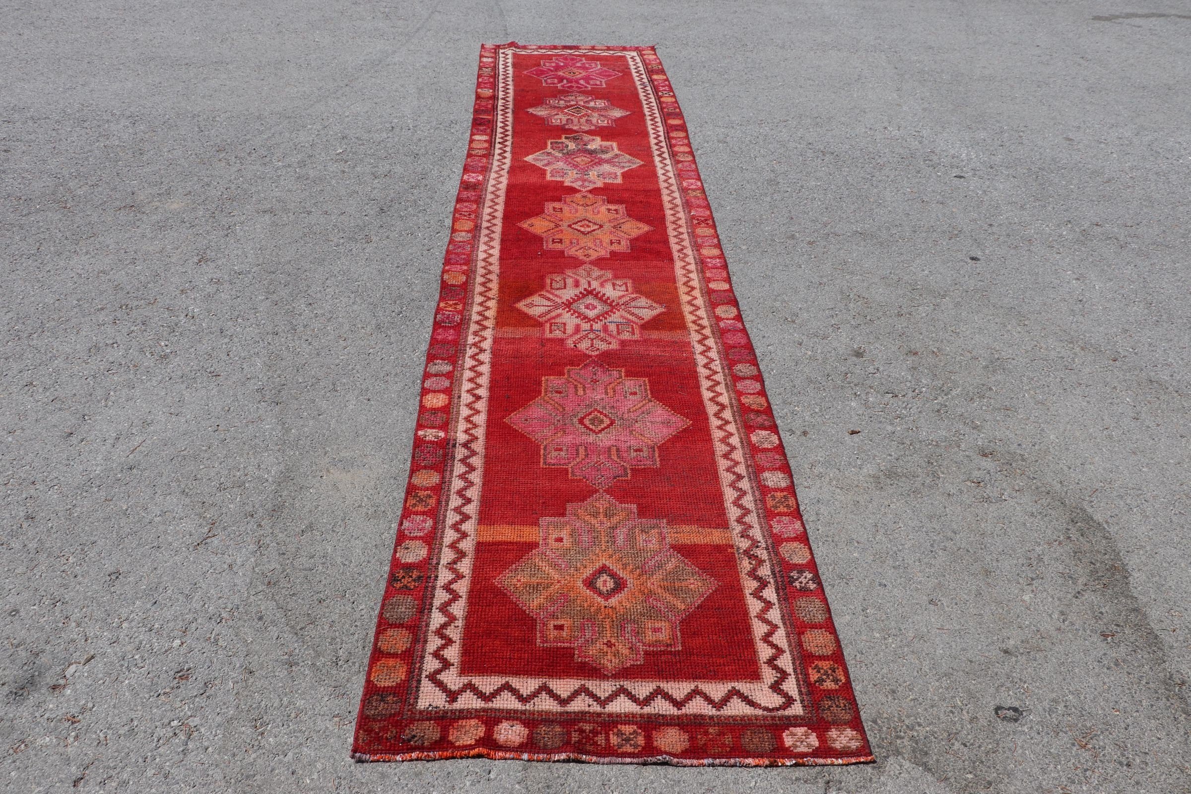 Merdiven Halıları, 2.7x13.4 ft Koşucu Halısı, Türk Halısı, Vintage Halı, Kırmızı Oushak Halıları, Soyut Halı, Yatak Odası Halıları, Ev Dekorasyonu Halısı, Koridor Halıları