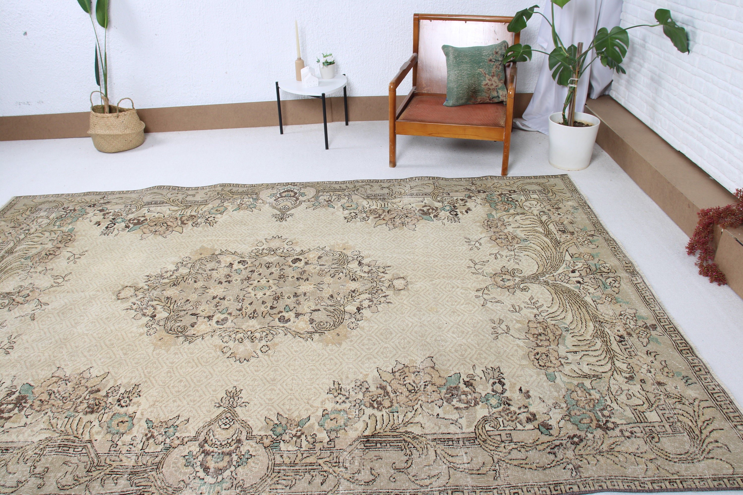 Oriental Rug, Turkish Rug, Vintage Rugs, Kitchen Rugs, Dining Room Rugs, Beige Modern Rugs, 6.8x10.2 ft Large Rugs, Large Boho Rugs