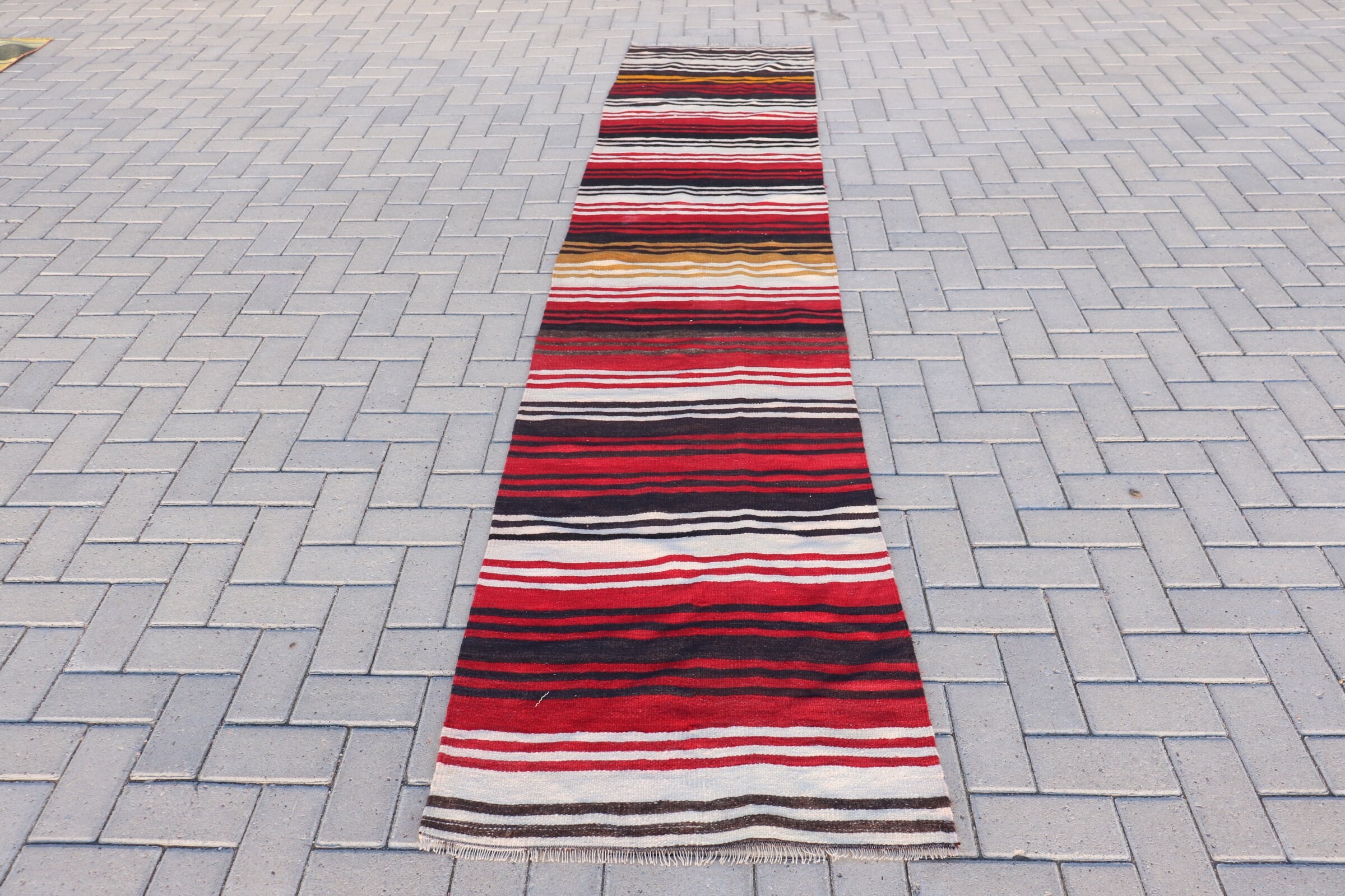 Kitchen Rug, Vintage Rug, Eclectic Rug, Kilim, Floor Rug, Red Wool Rugs, Anatolian Rug, Hallway Rugs, 2.3x11.2 ft Runner Rugs, Turkish Rugs