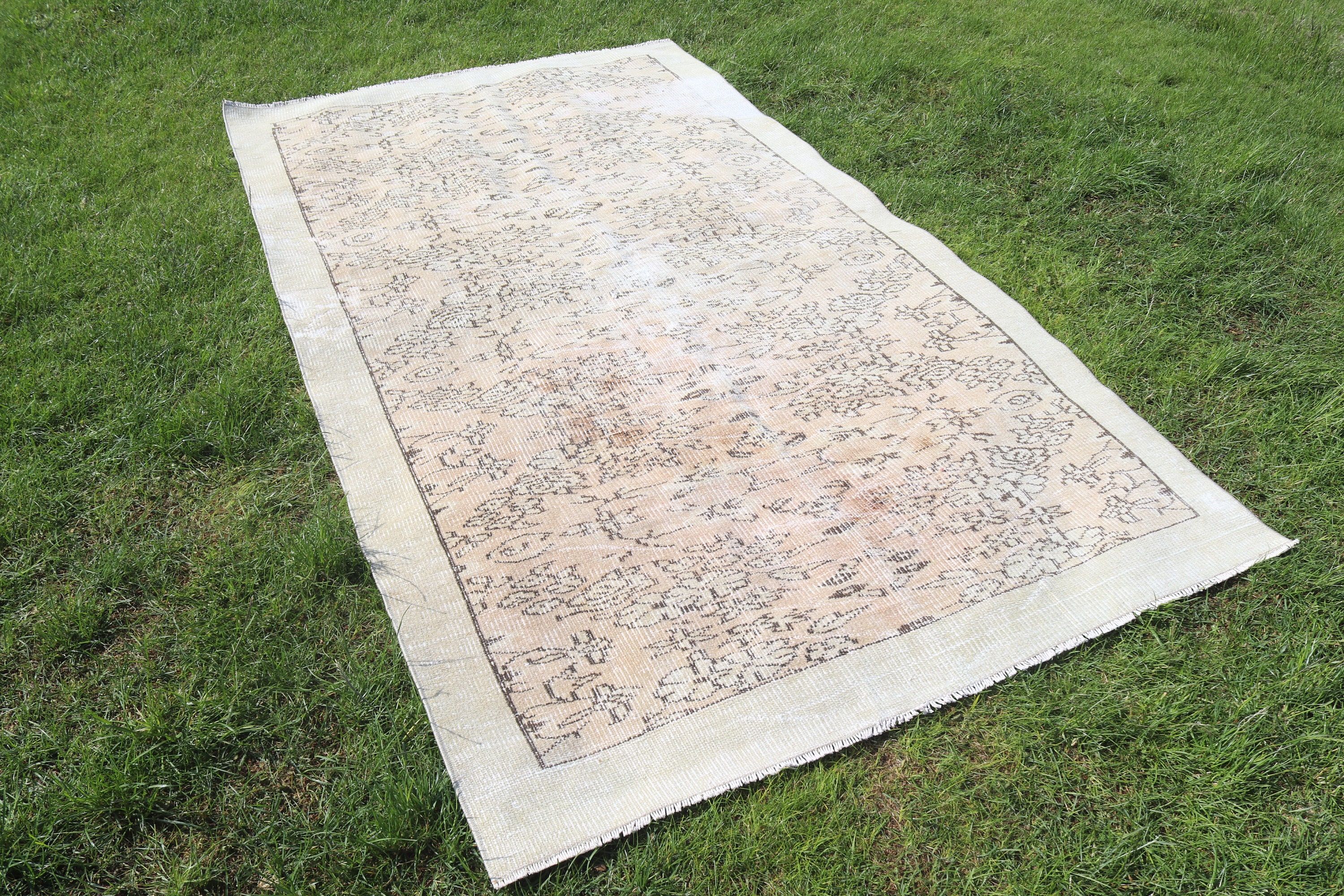 4.5x7.8 ft Alan Halısı, Ev Dekorasyonu Halısı, Anadolu Halıları, Vintage Halı, Yemek Odası Halısı, Oturma Odası Halıları, Türk Halıları, Bej Yün Halı