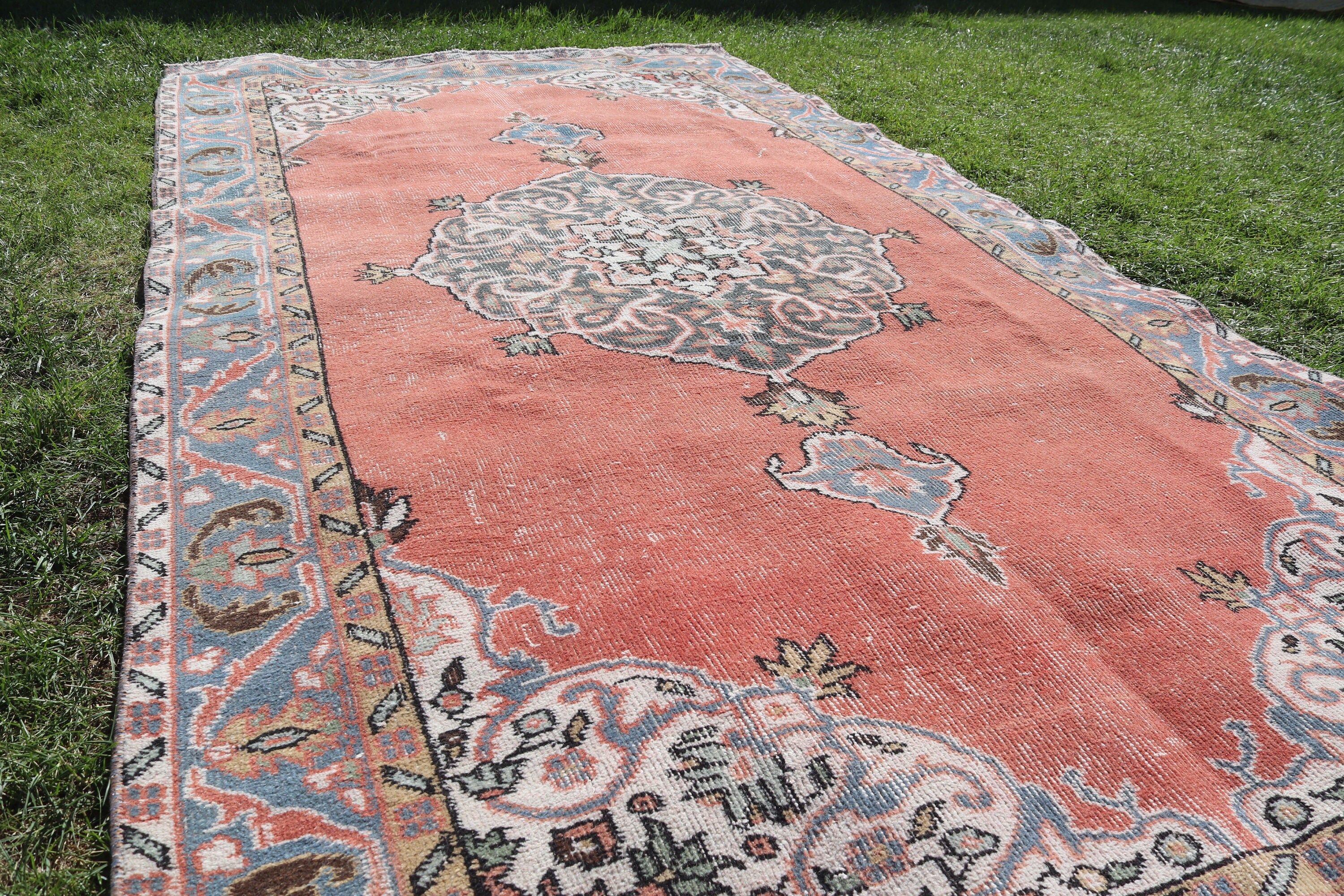 Vintage Rugs, Aztec Rugs, 4.7x9 ft Large Rugs, Boho Rugs, Turkish Rug, Salon Rug, Red Modern Rugs, Large Oushak Rugs